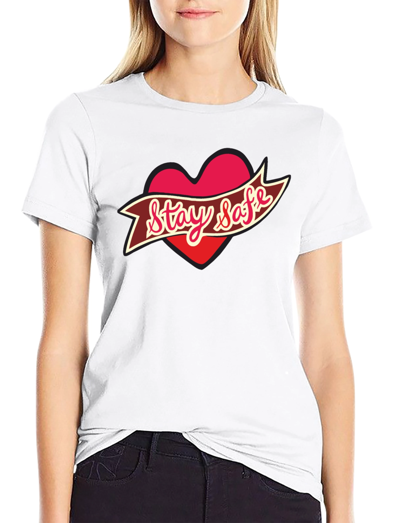Black Stay Safe Heart T-Shirt - Black view 9