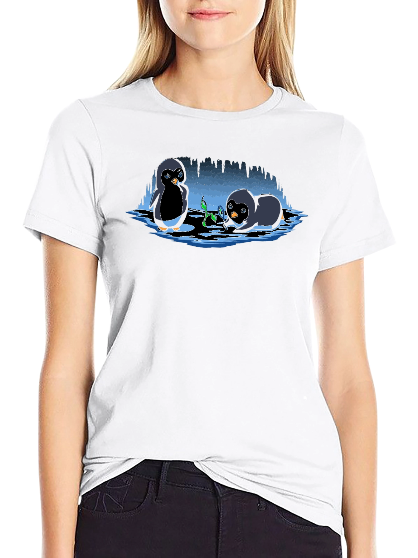 Black Penguin Plant T-Shirt - Cute Cartoon Design view 9