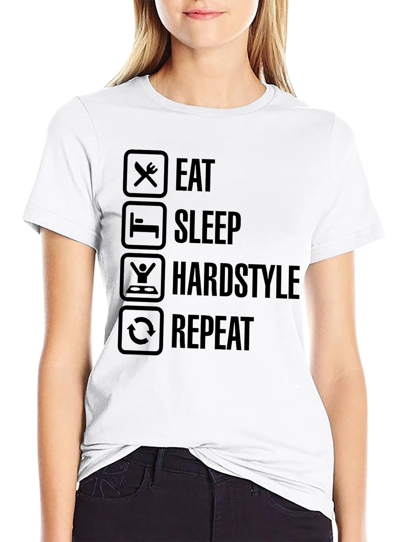 Black Eat Sleep Hardstyle Repeat Black Graphic Tee view 9