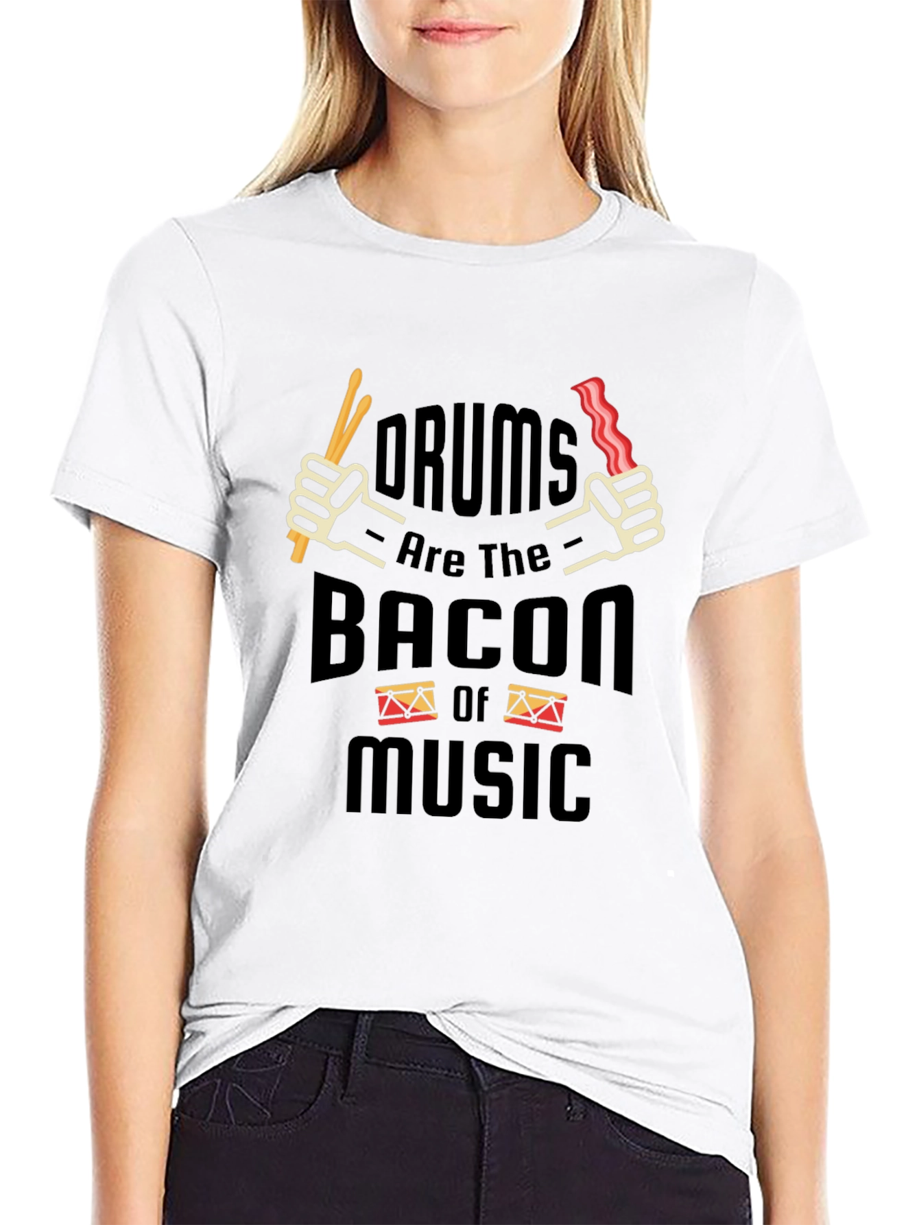 Black Drums Bacon Music T-Shirt Funny Musician Tee view 9