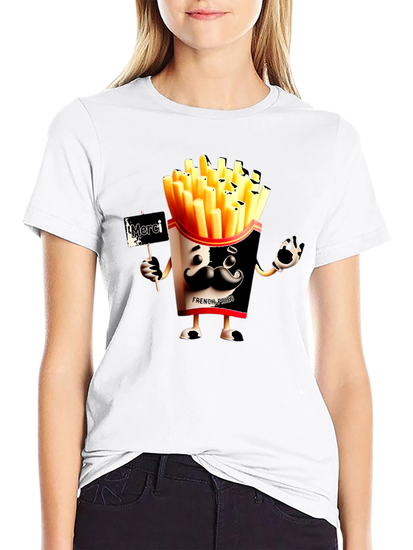 Black Novelty French Fries Graphic Black T-Shirt view 9