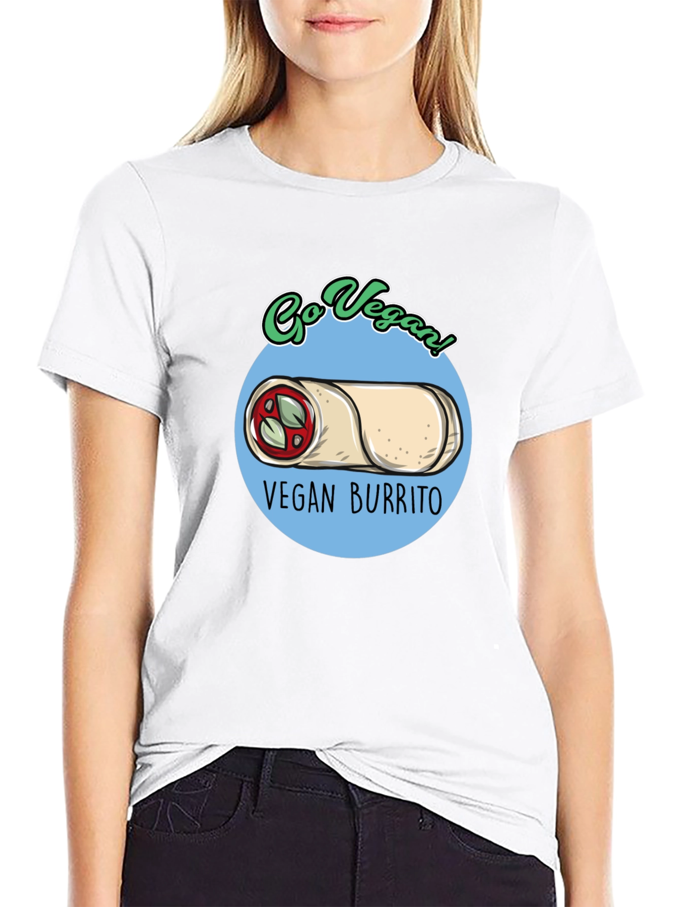 Black Go Vegan! Vegan Burrito T-Shirt view 9
