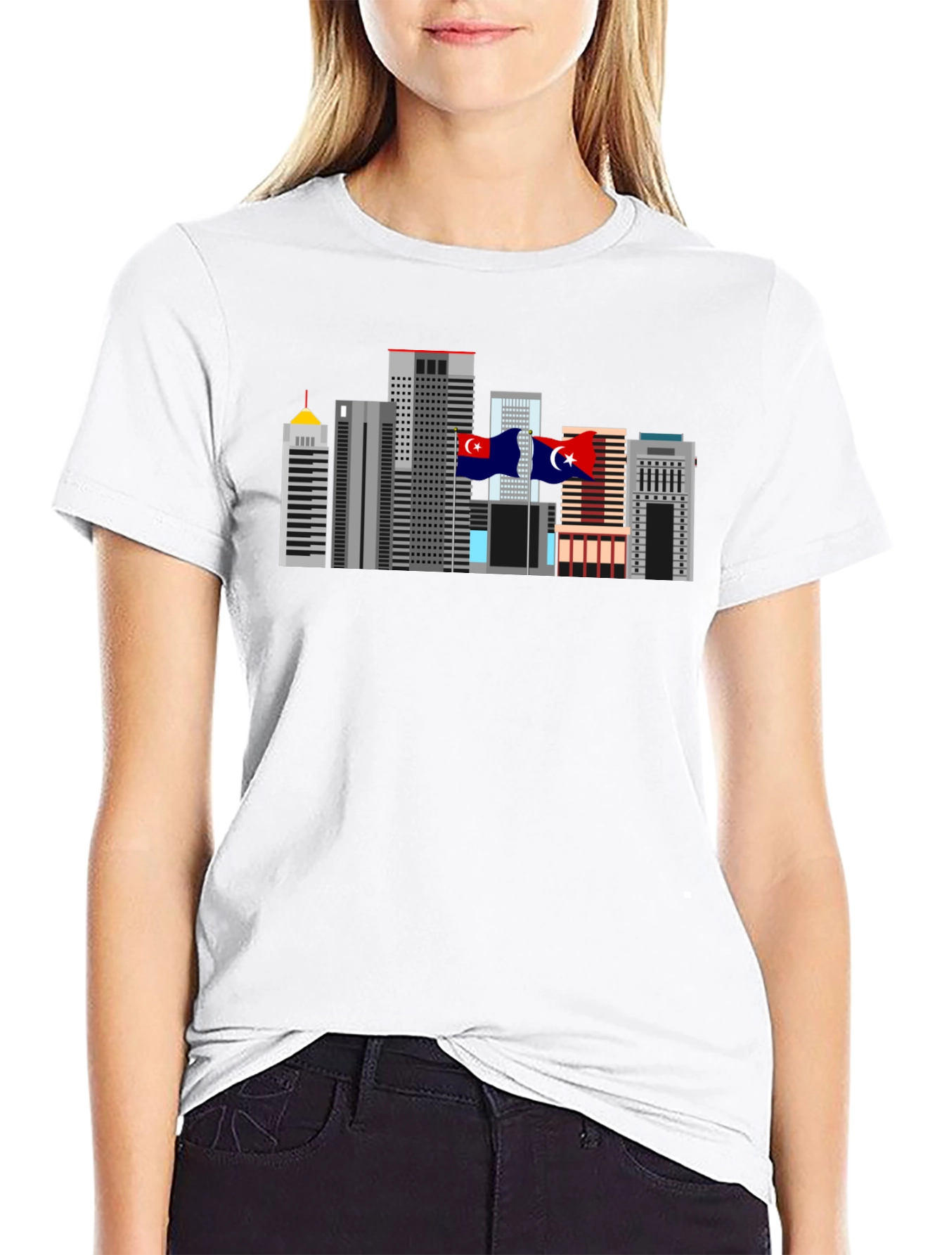 Black City Skyline Graphic Tee - Black Cotton T-Shirt view 9