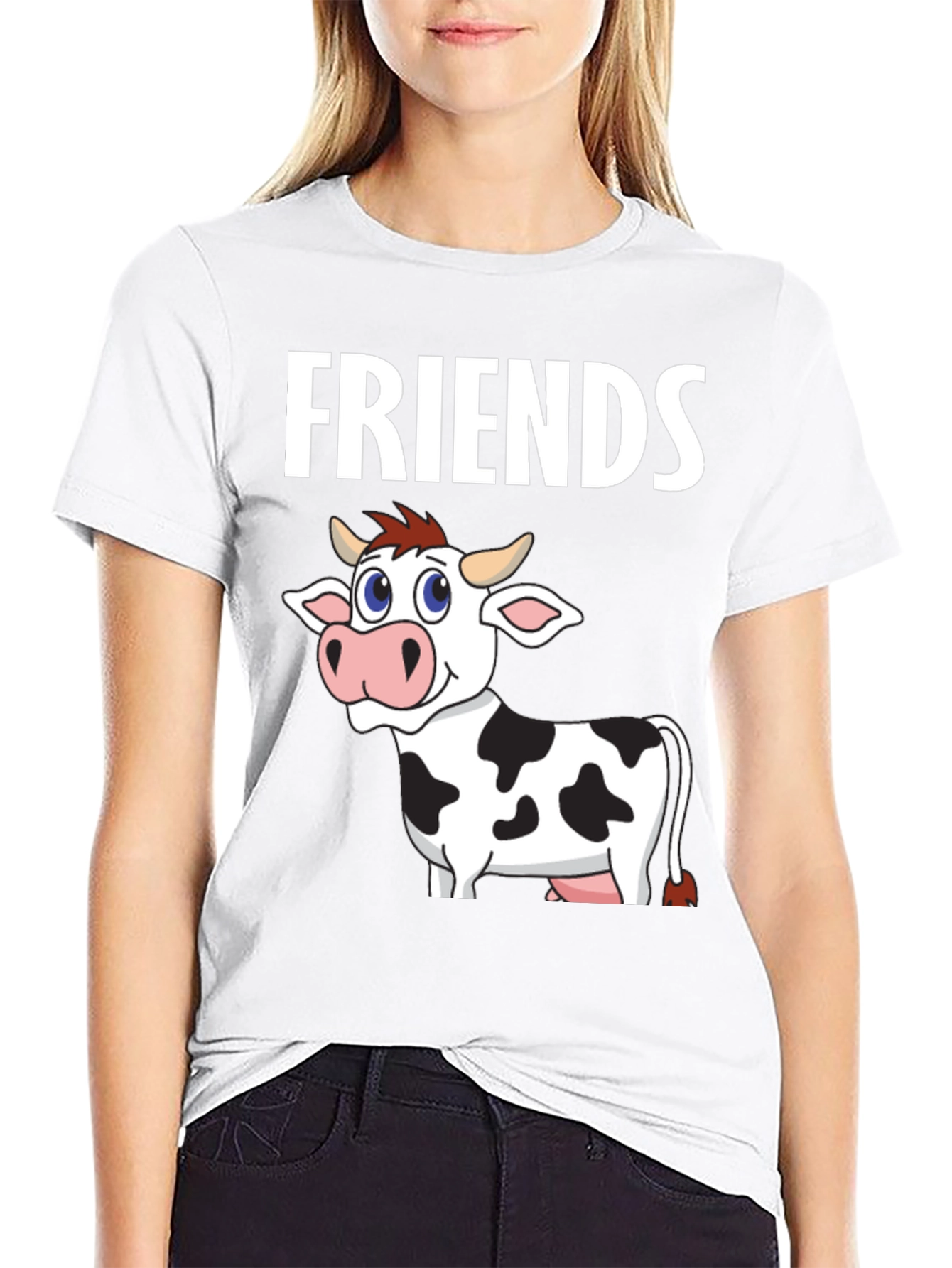 Black Cow Friends Graphic Tee -  Black Crew Neck T-Shirt view 9