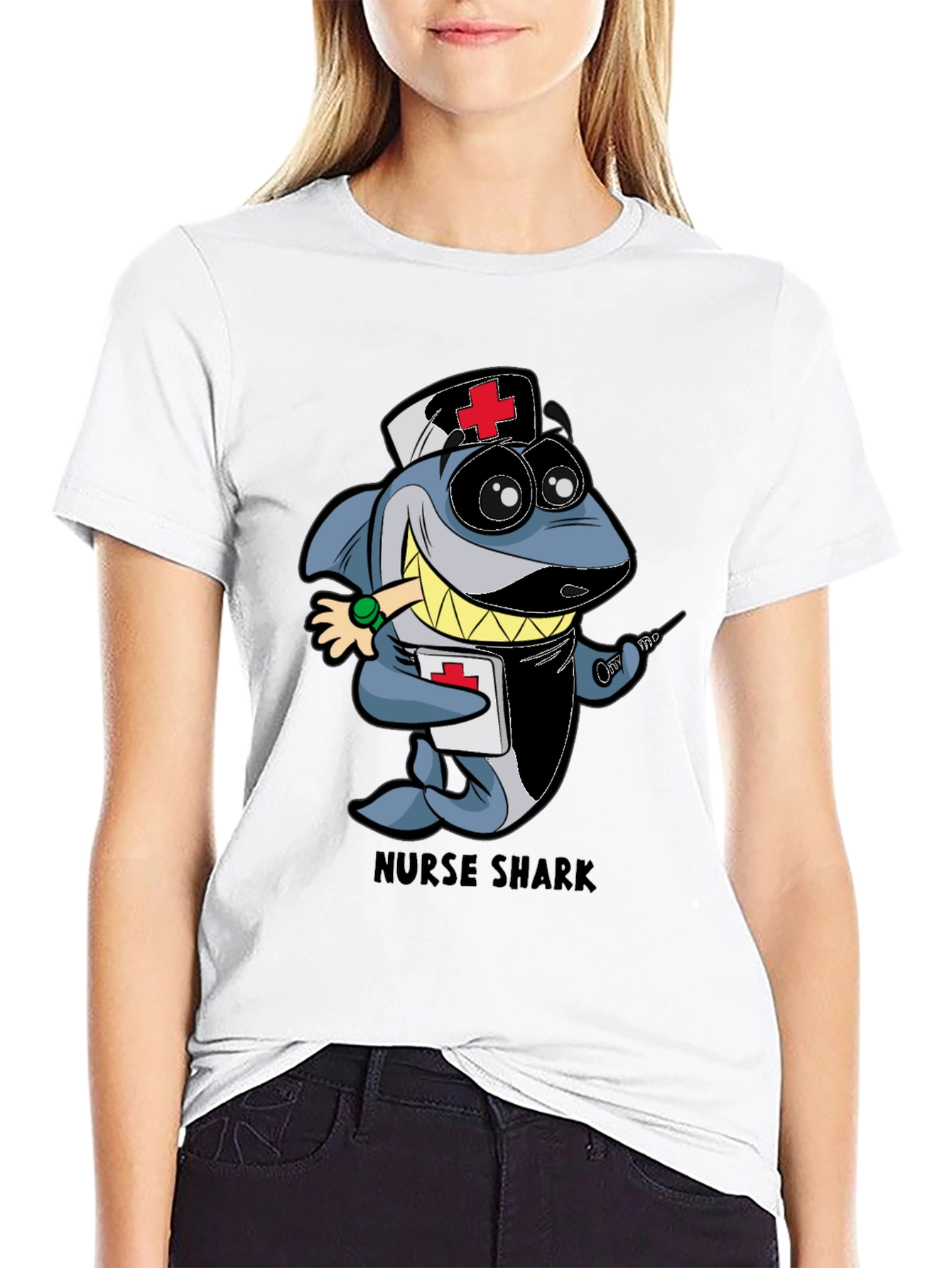 Black Nurse Shark Cartoon Graphic T-Shirt view 9