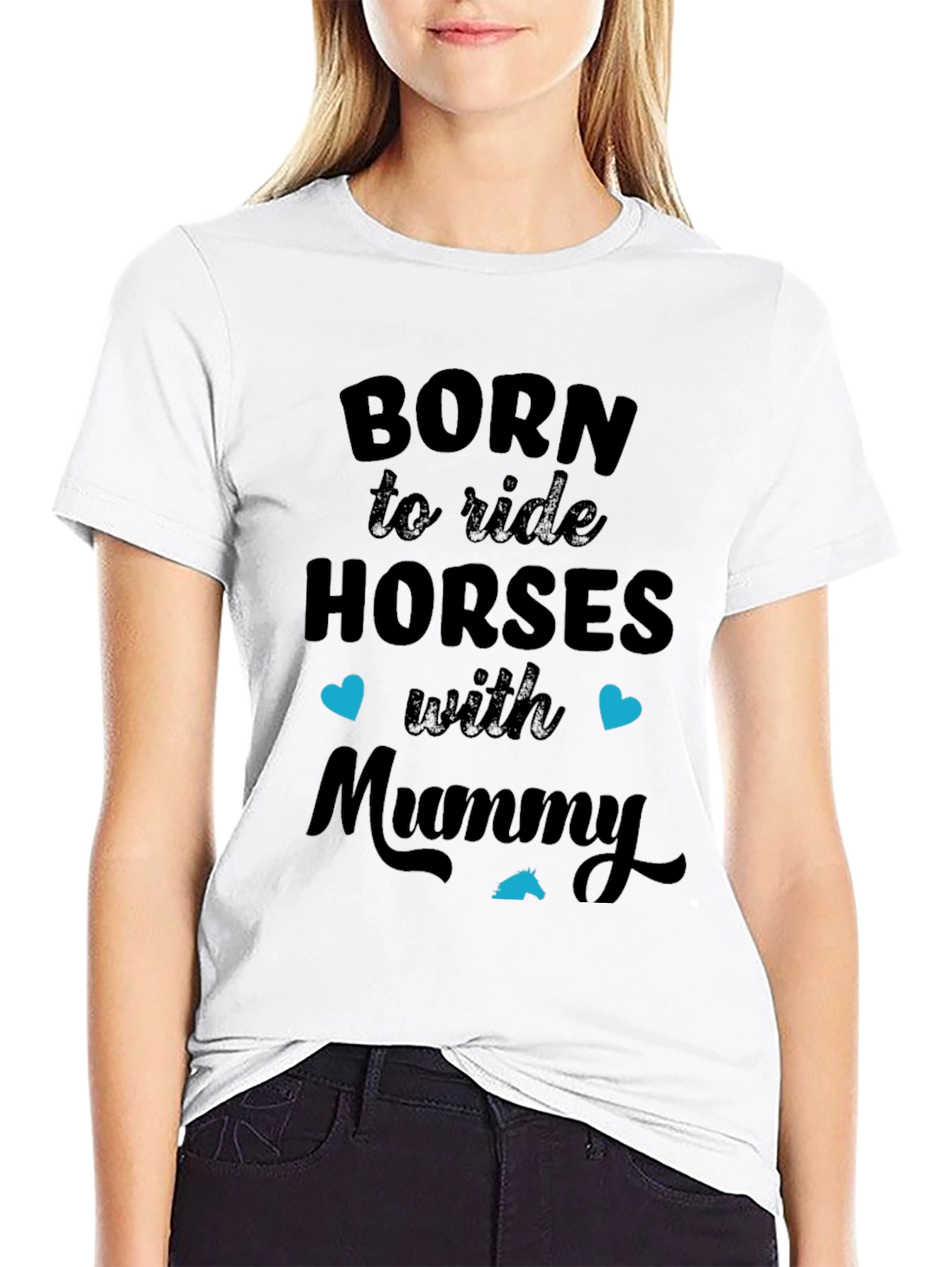 Black Born to Ride Horses with Mummy Black T-Shirt view 9