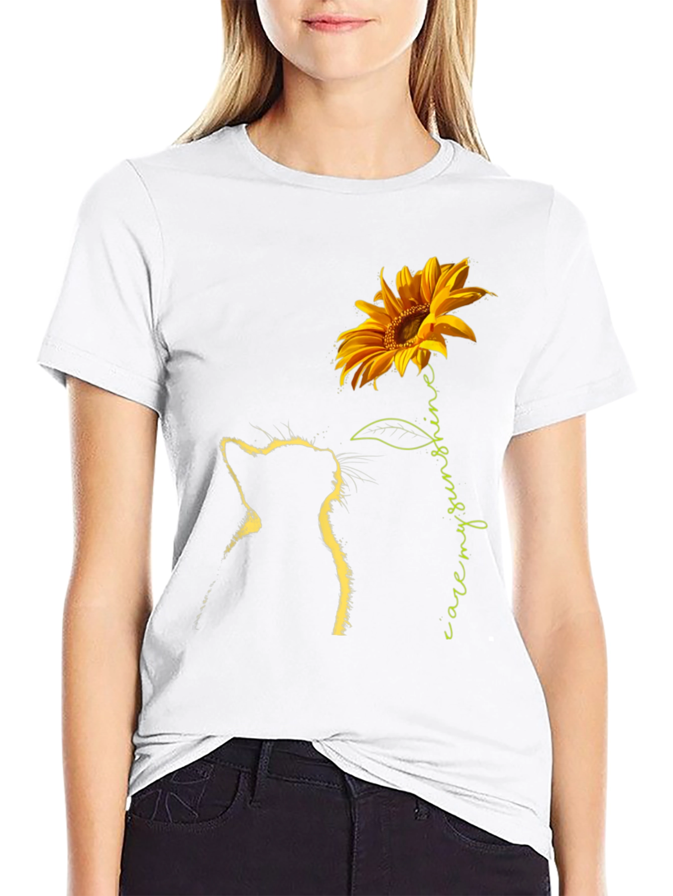 Black Sunflower Cat Graphic Tee - Black T-Shirt view 9
