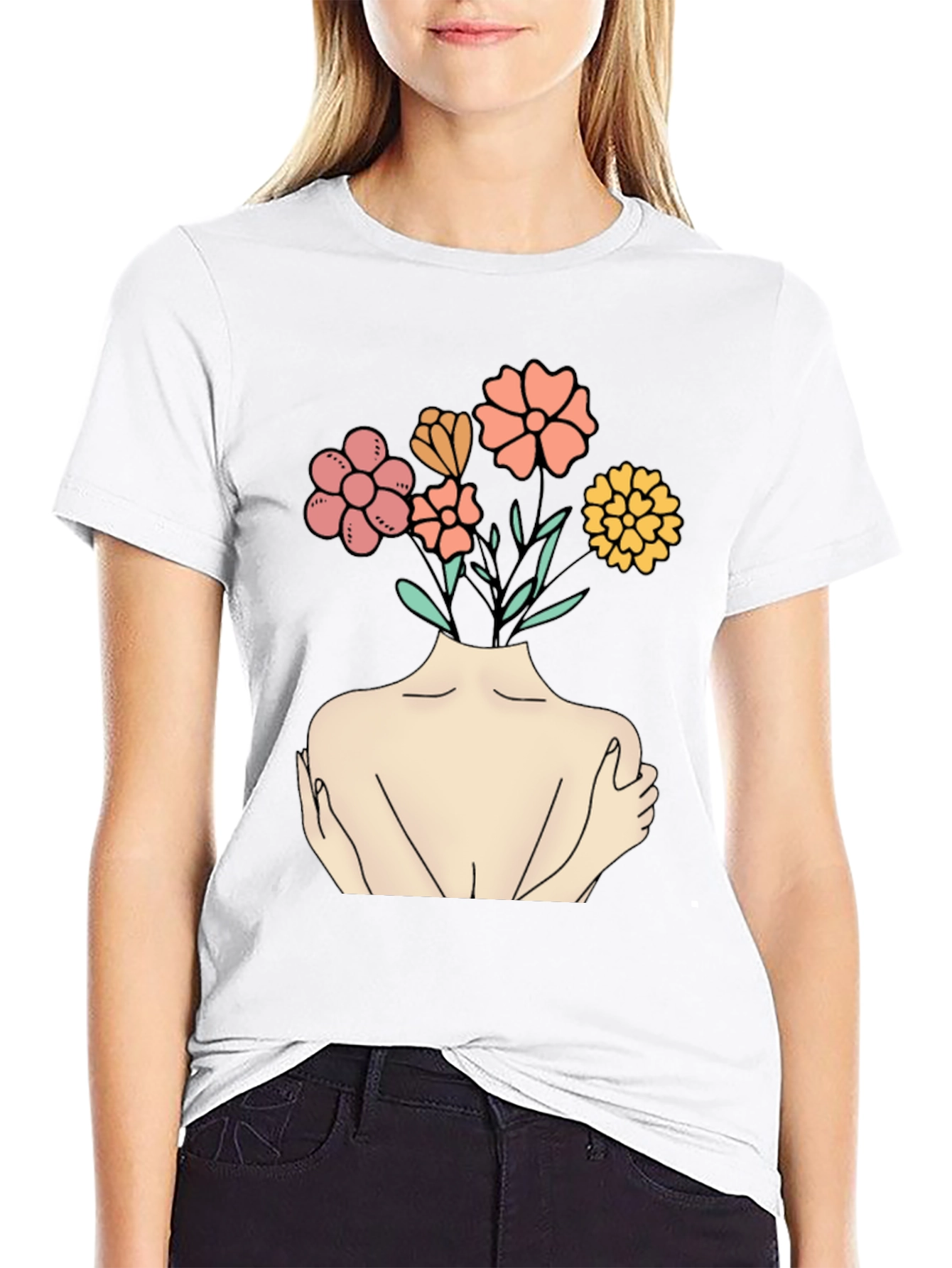 Black Floral Head Black Tee - Self Love Graphic Shirt view 9