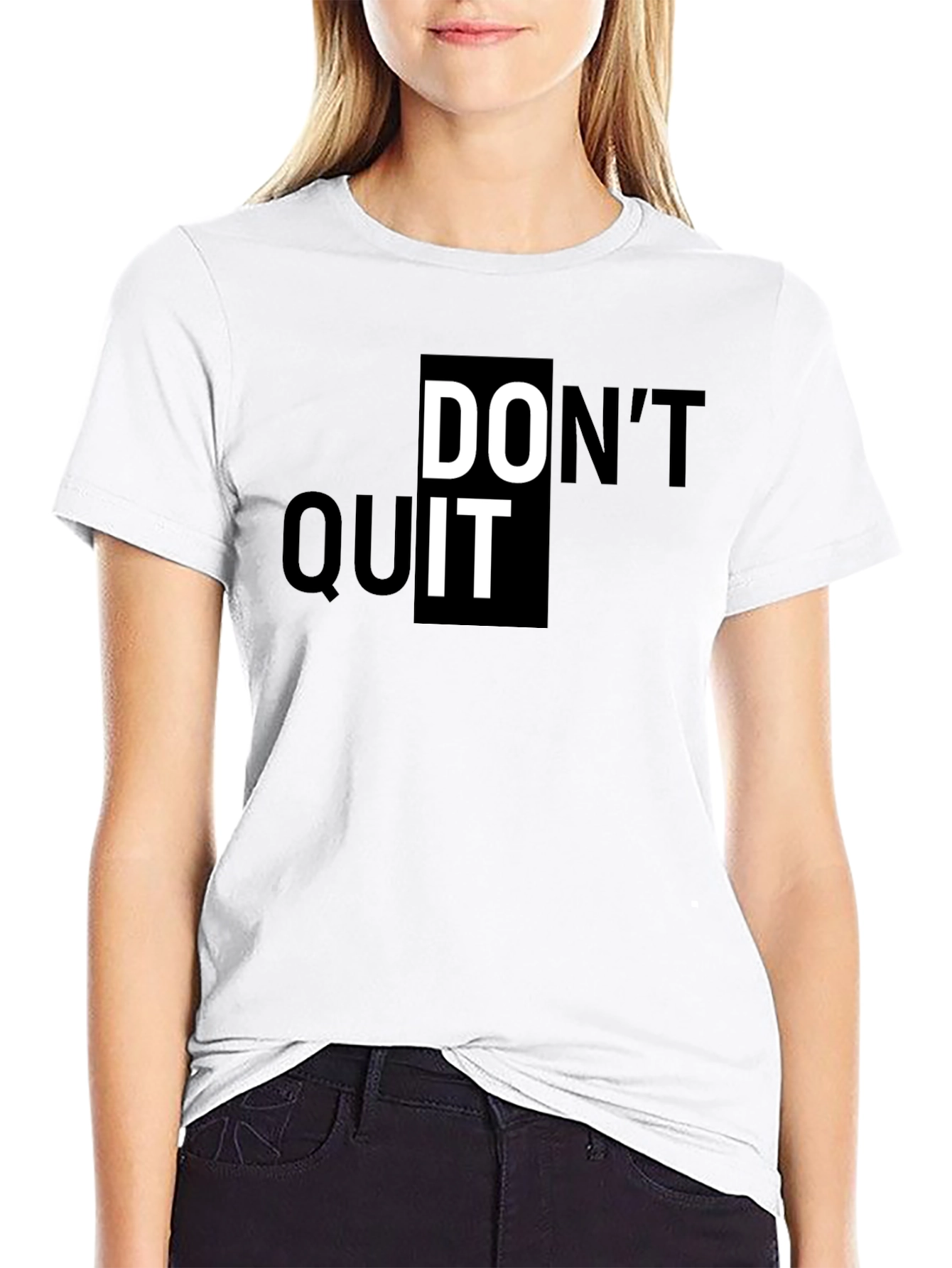 Black Motivational "Don't Quit" Graphic Print Black T-Shirt view 9
