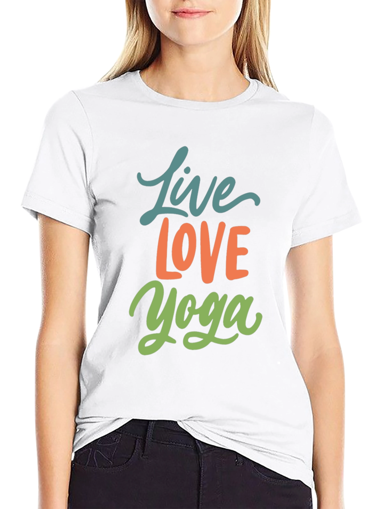 Black Live Love Yoga Graphic Tee - Black Cotton Casual T-Shirt view 9