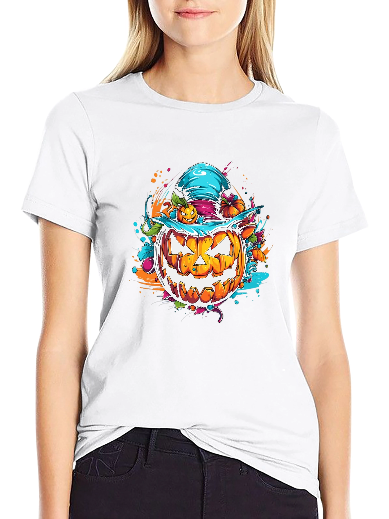Black Halloween Pumpkin T-Shirt view 9