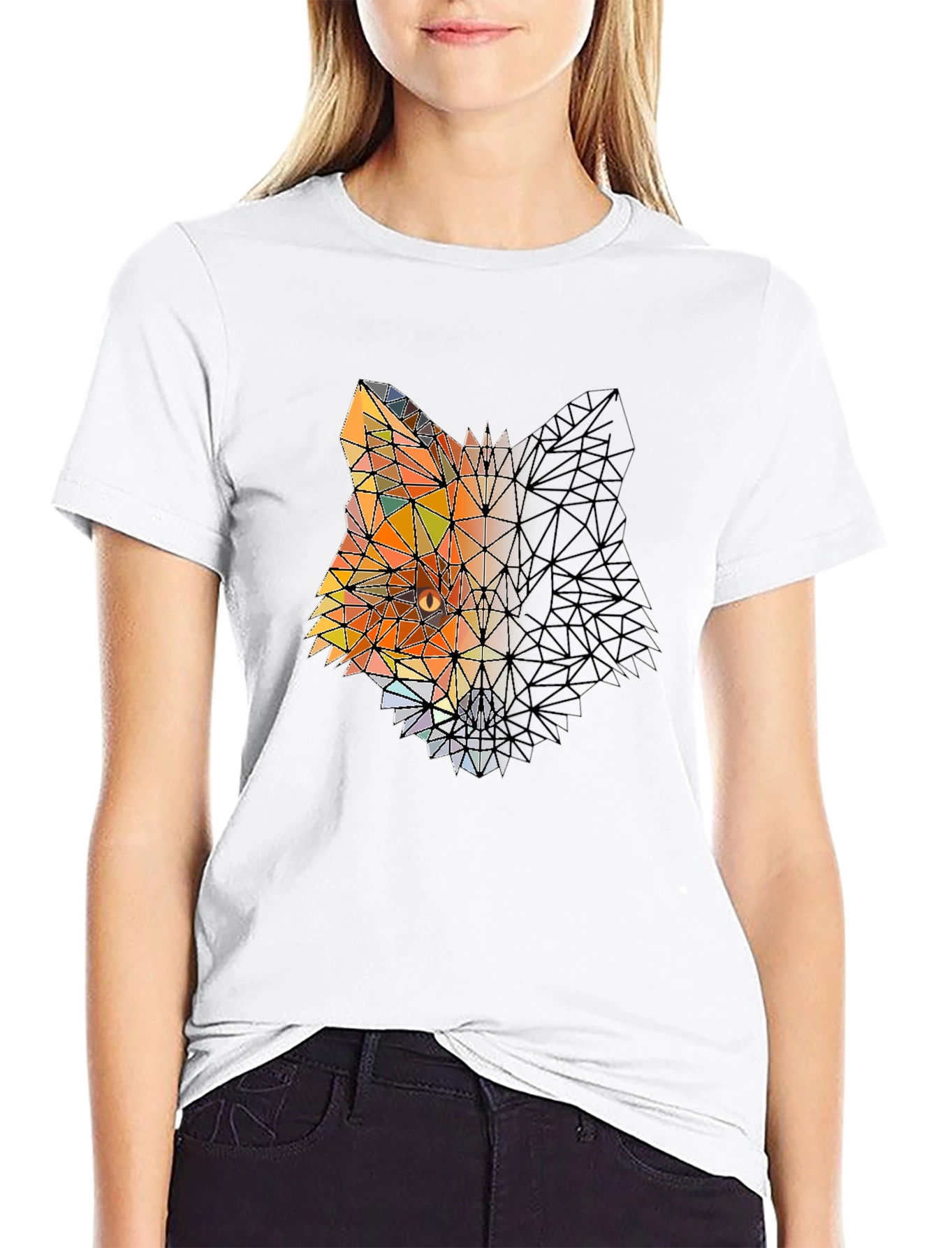 Black Geometric Fox Graphic Black T-Shirt view 9
