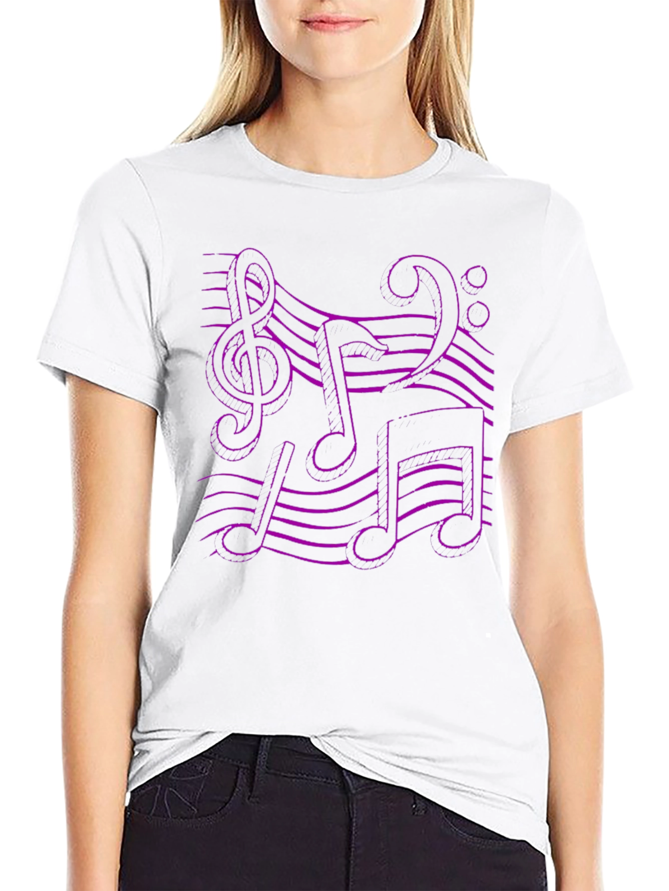 Black Music Note Graphic Tee - Black Cotton T-Shirt view 9