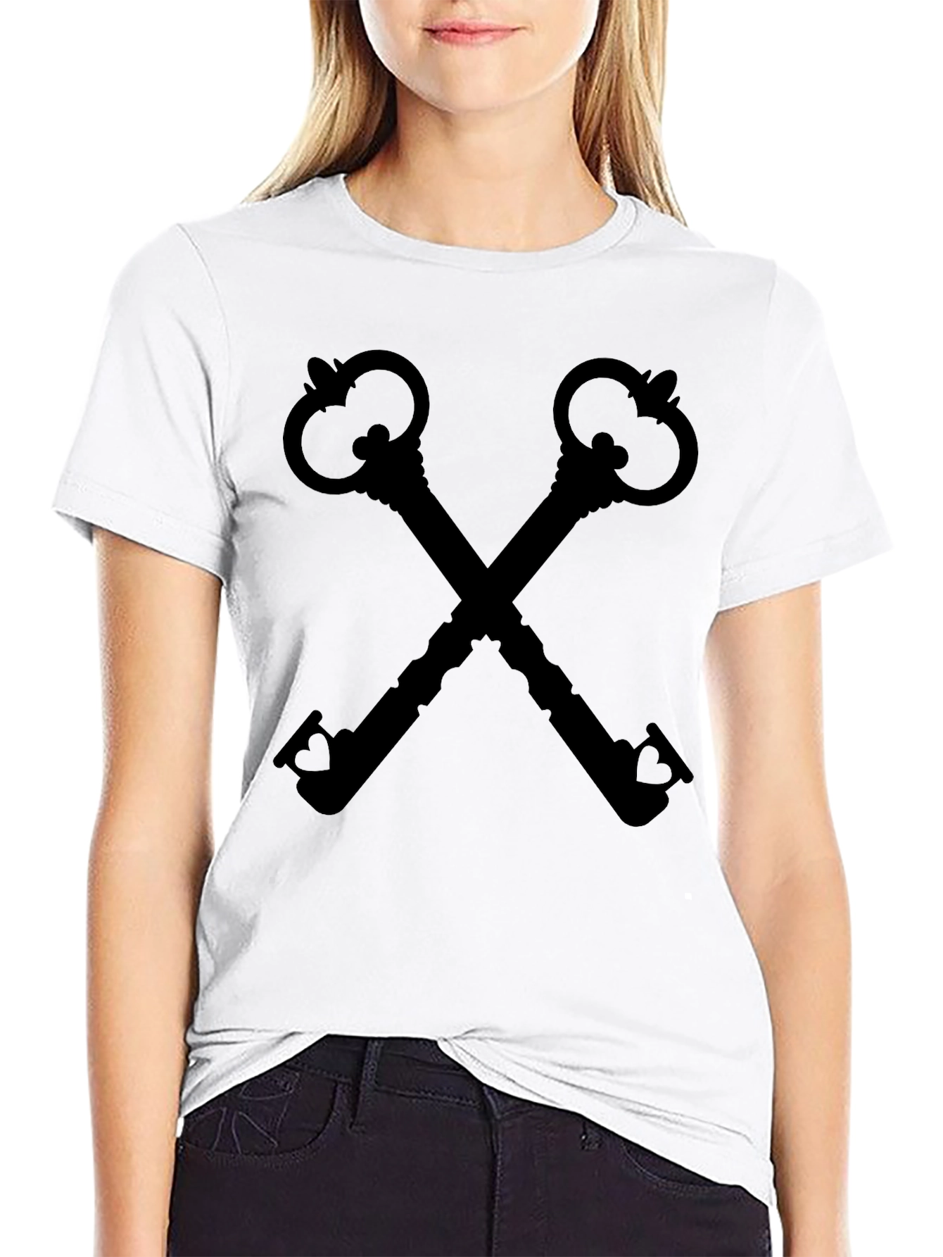 Black Crossed Keys Graphic Print Black T-Shirt view 9