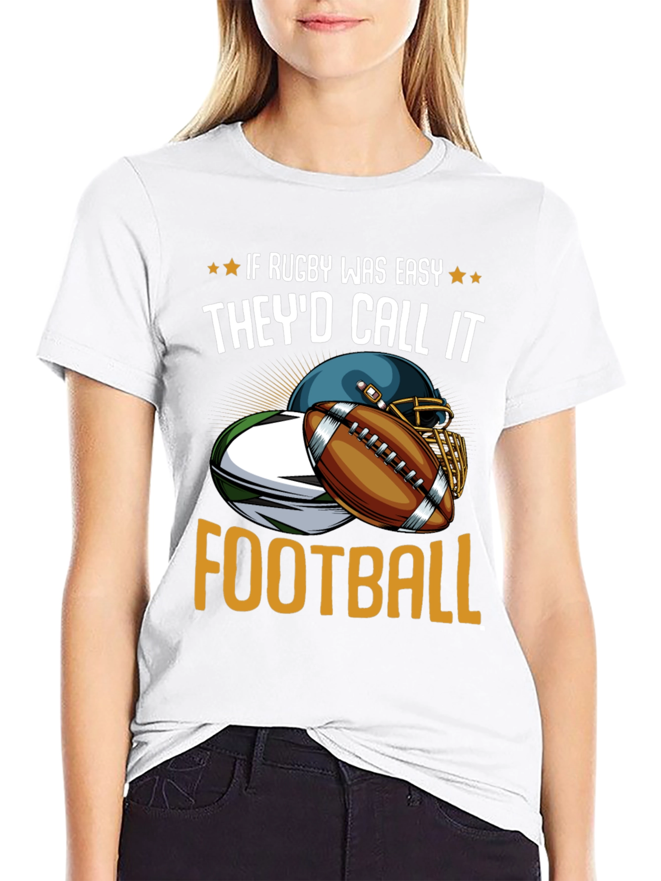 Black Rugby vs Football Graphic T-Shirt view 9