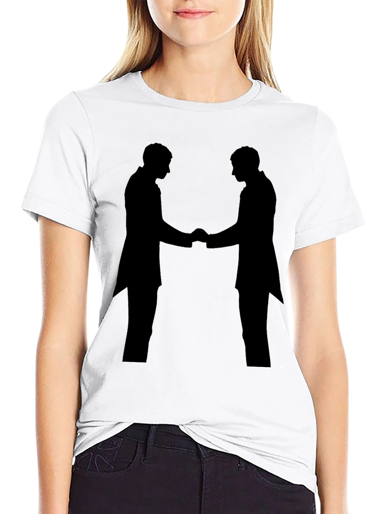 Black Handshake Silhouette Black T-Shirt view 9