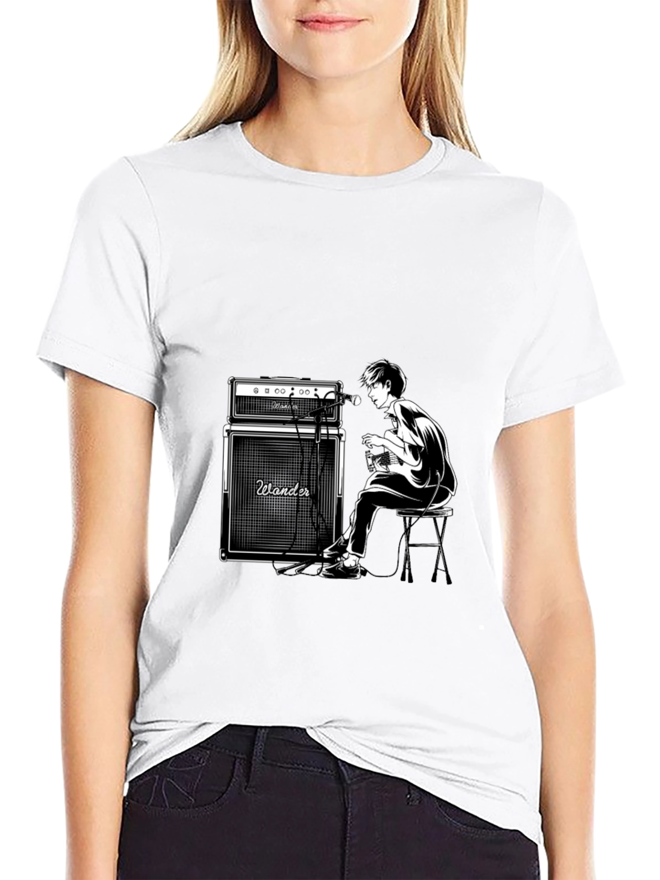 Black Wander Guitarist Graphic Tee - Black Unisex T-Shirt view 9