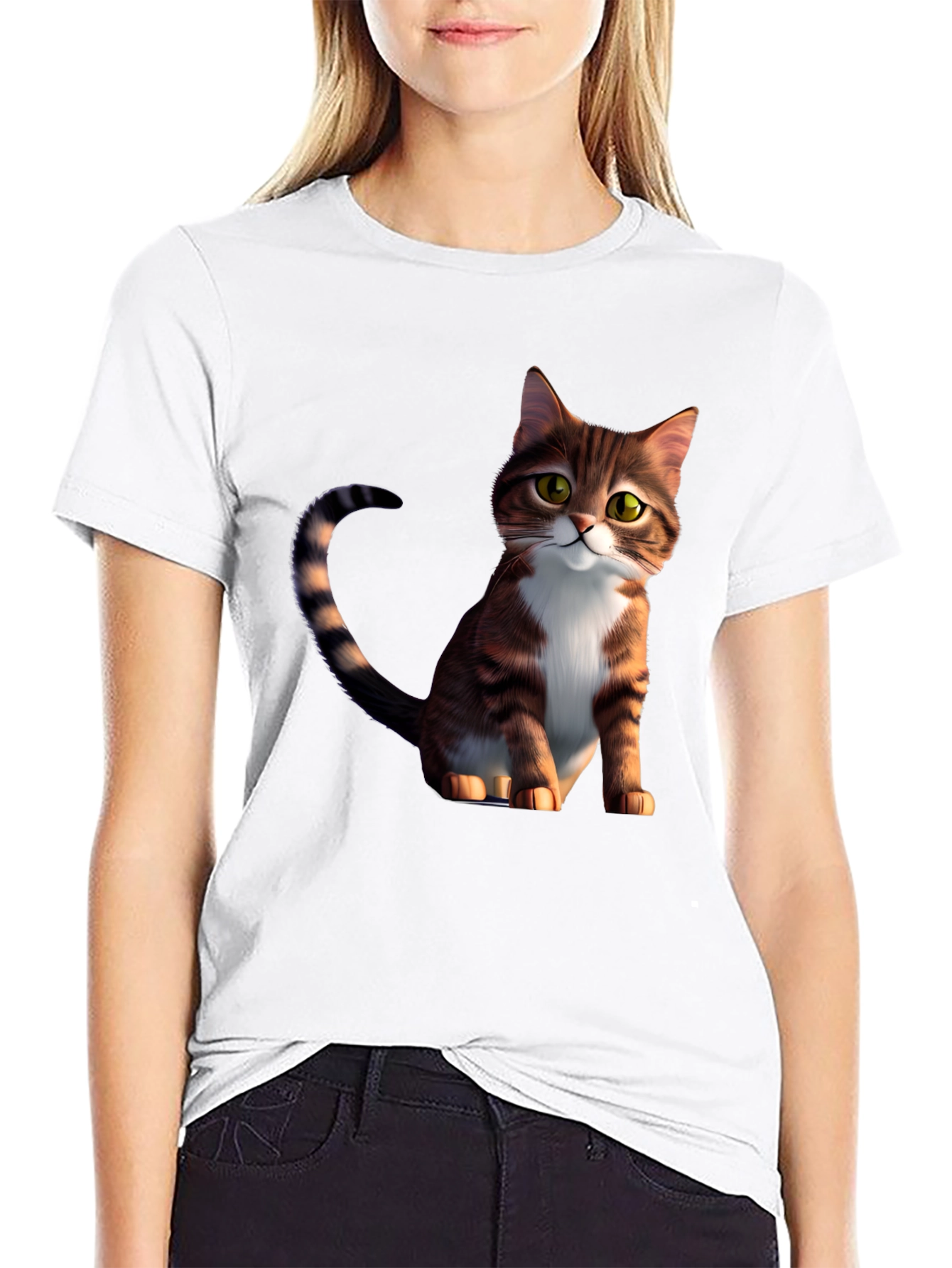 Black Cartoon Cat Graphic Black T-Shirt view 9