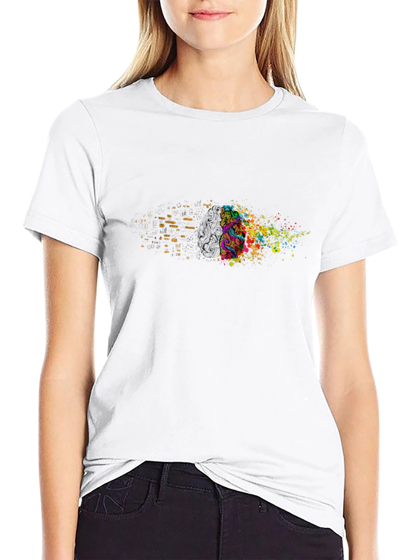 Black Abstract Mind T-Shirt: Colorful Brain Art view 9