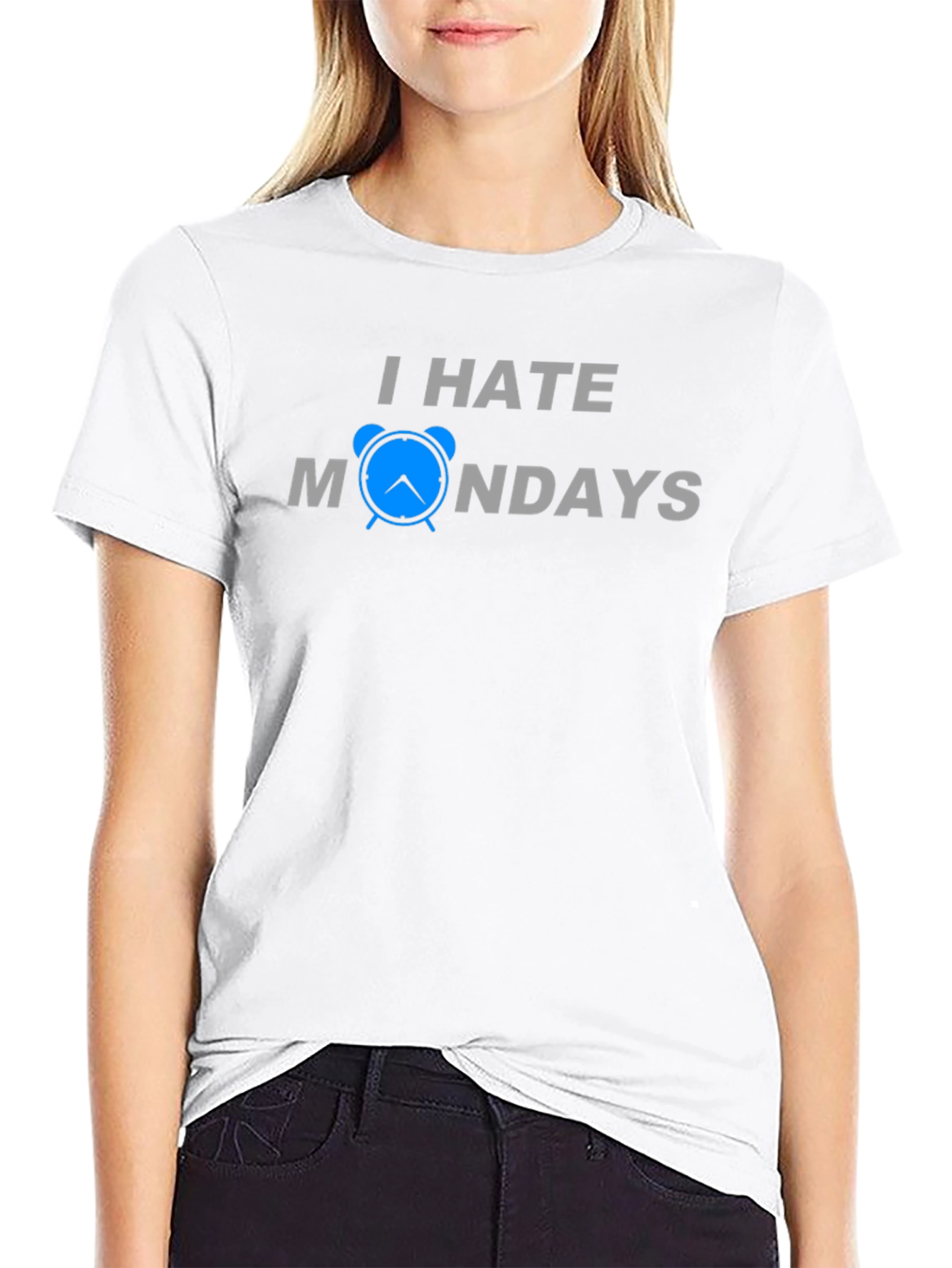 Black I Hate Mondays T-Shirt - Funny Alarm Clock Design view 9