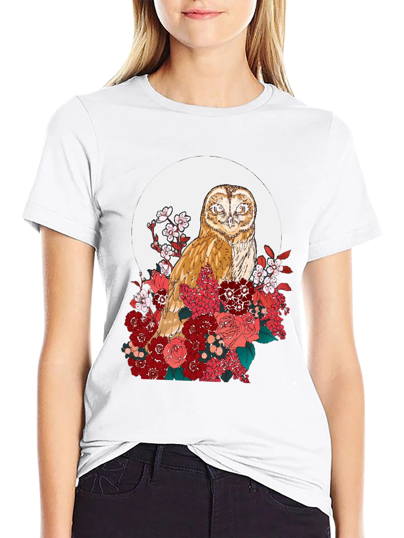 Black Owl and Floral Black T-Shirt view 9