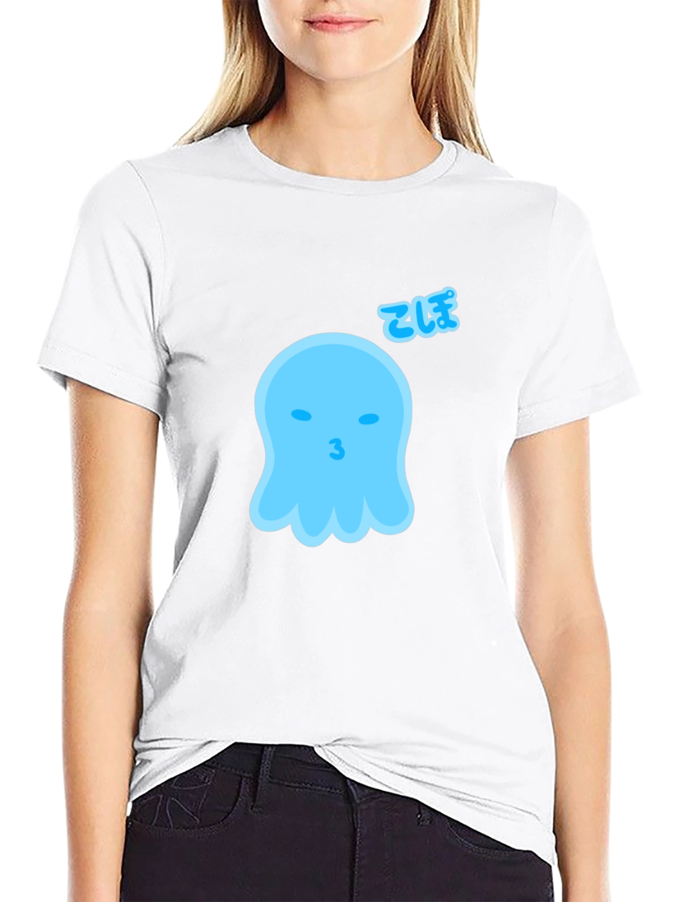 Black Cute Blue Ghost Graphic Tee - Soft Cotton Blend view 9