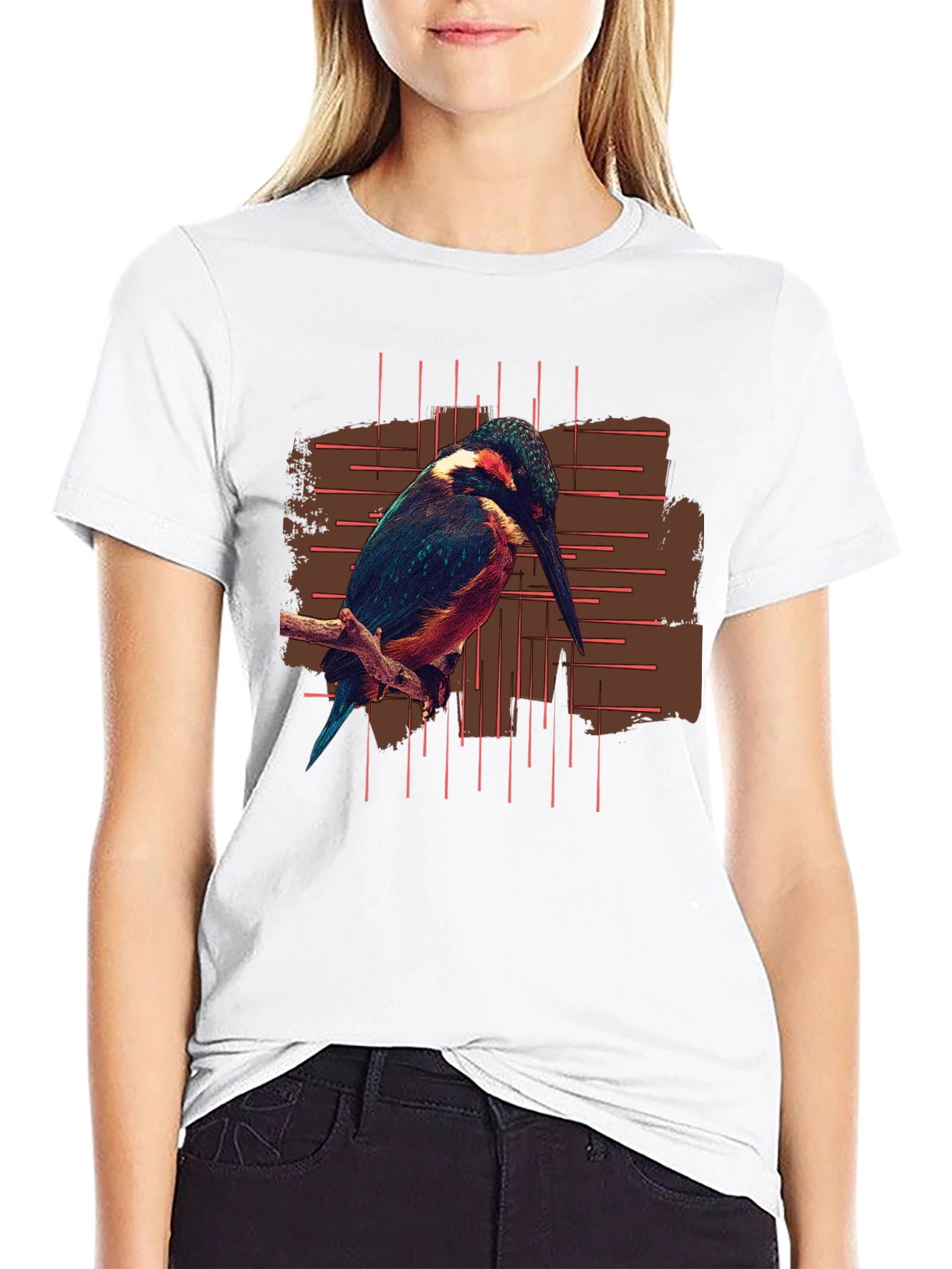 Black Kingfisher Bird Graphic Print Black T-Shirt view 9