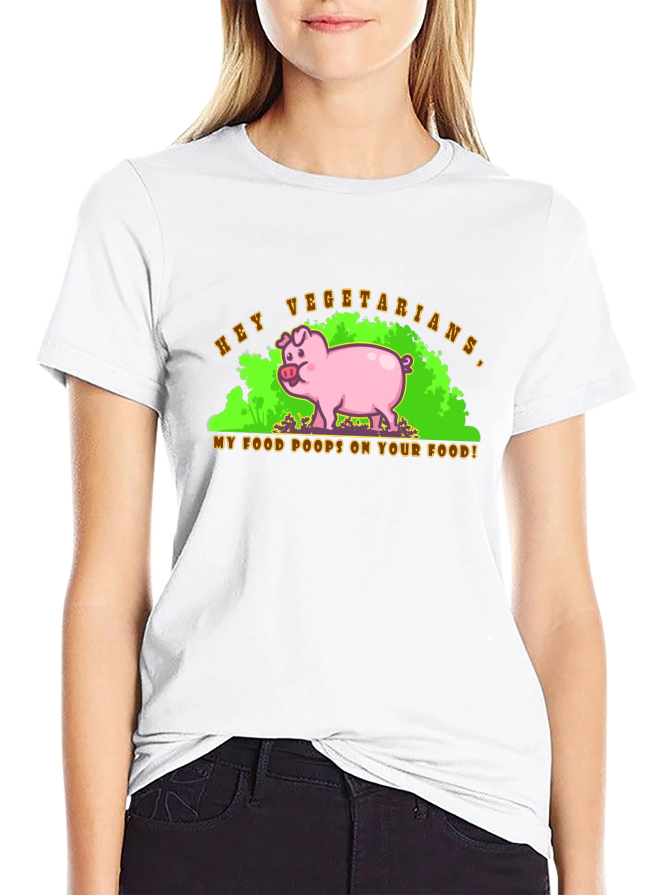 Black Hey Vegetarians Pig Humor Graphic T-Shirt view 9