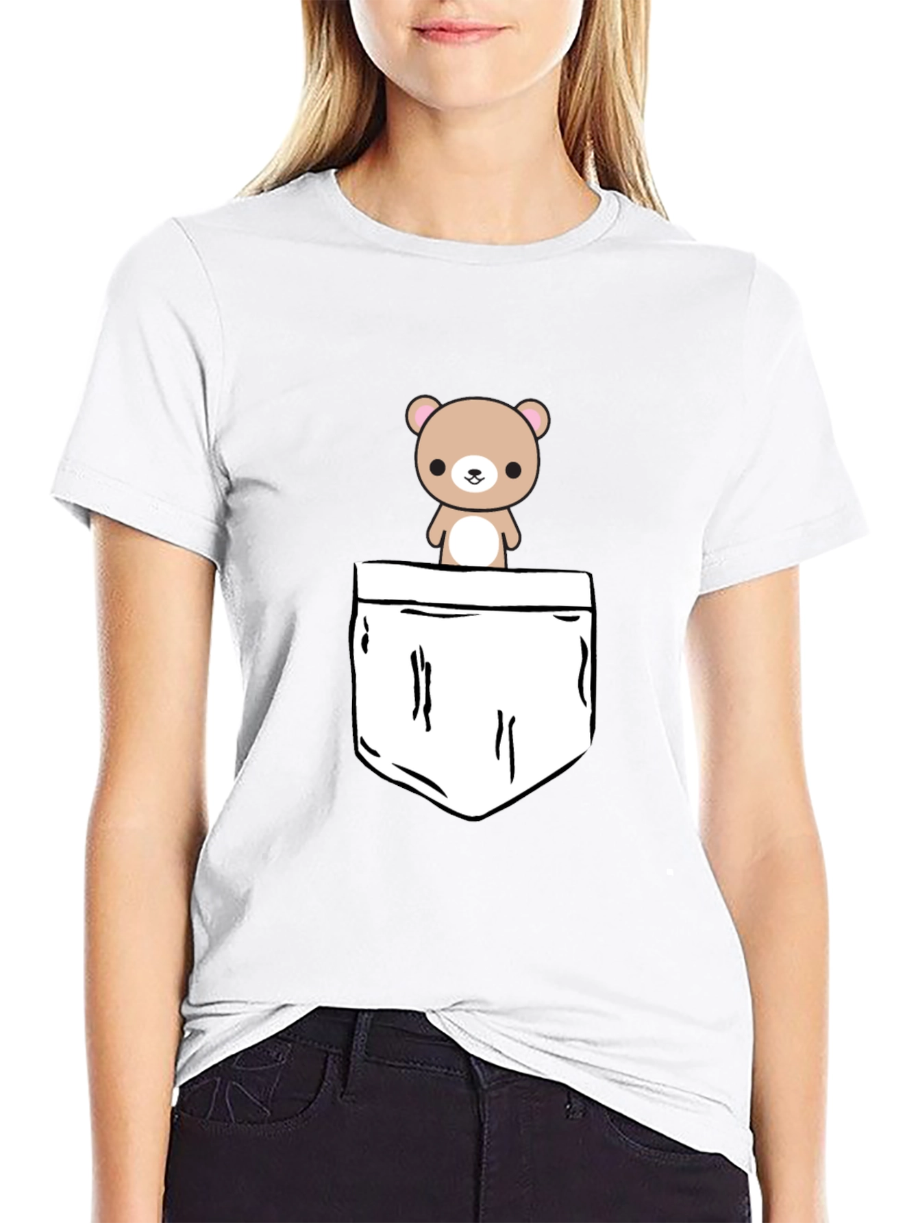 Black Cute Bear Pocket Graphic T-Shirt view 9