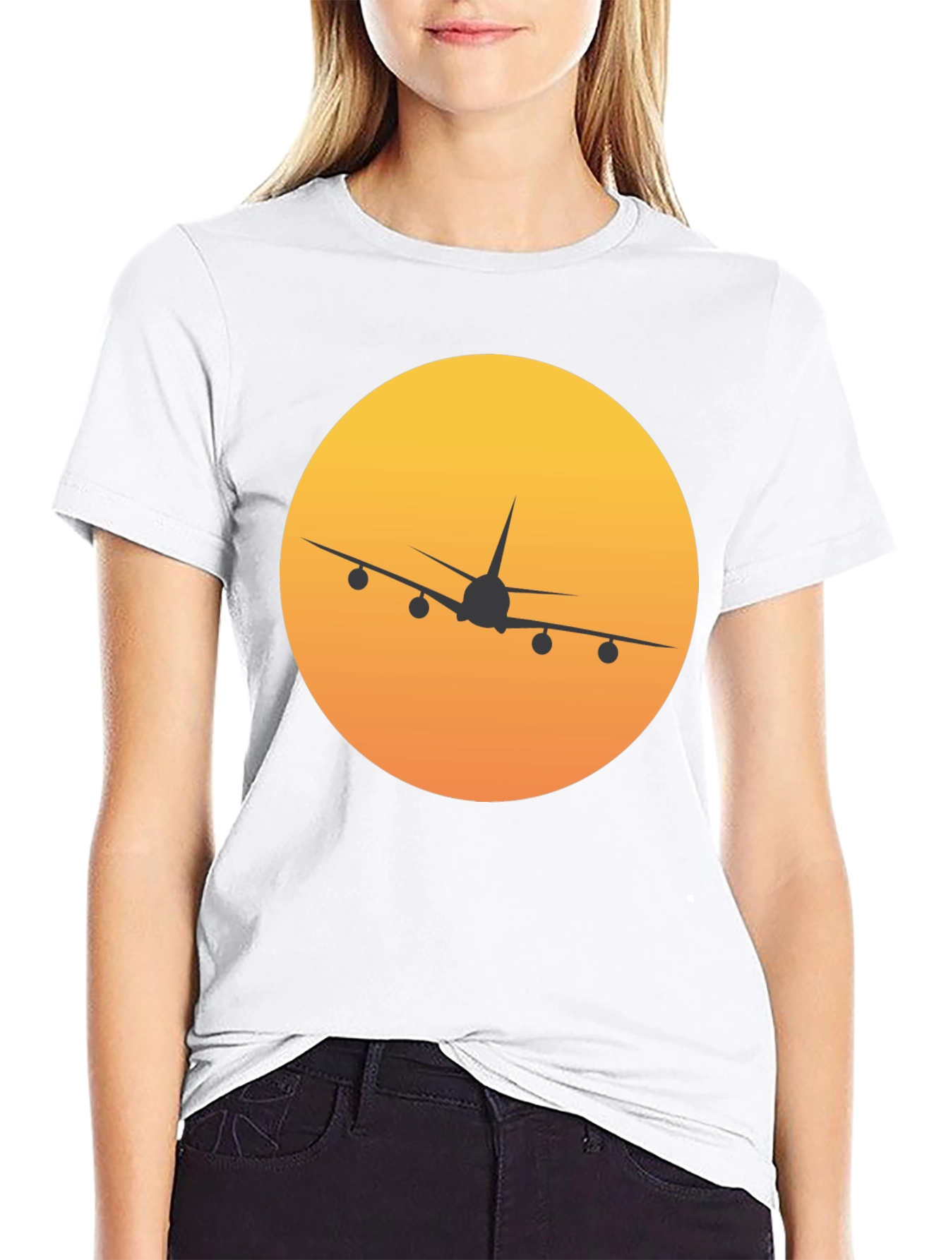 Black Airplane Sunset Graphic Tee - Black Crew Neck view 9