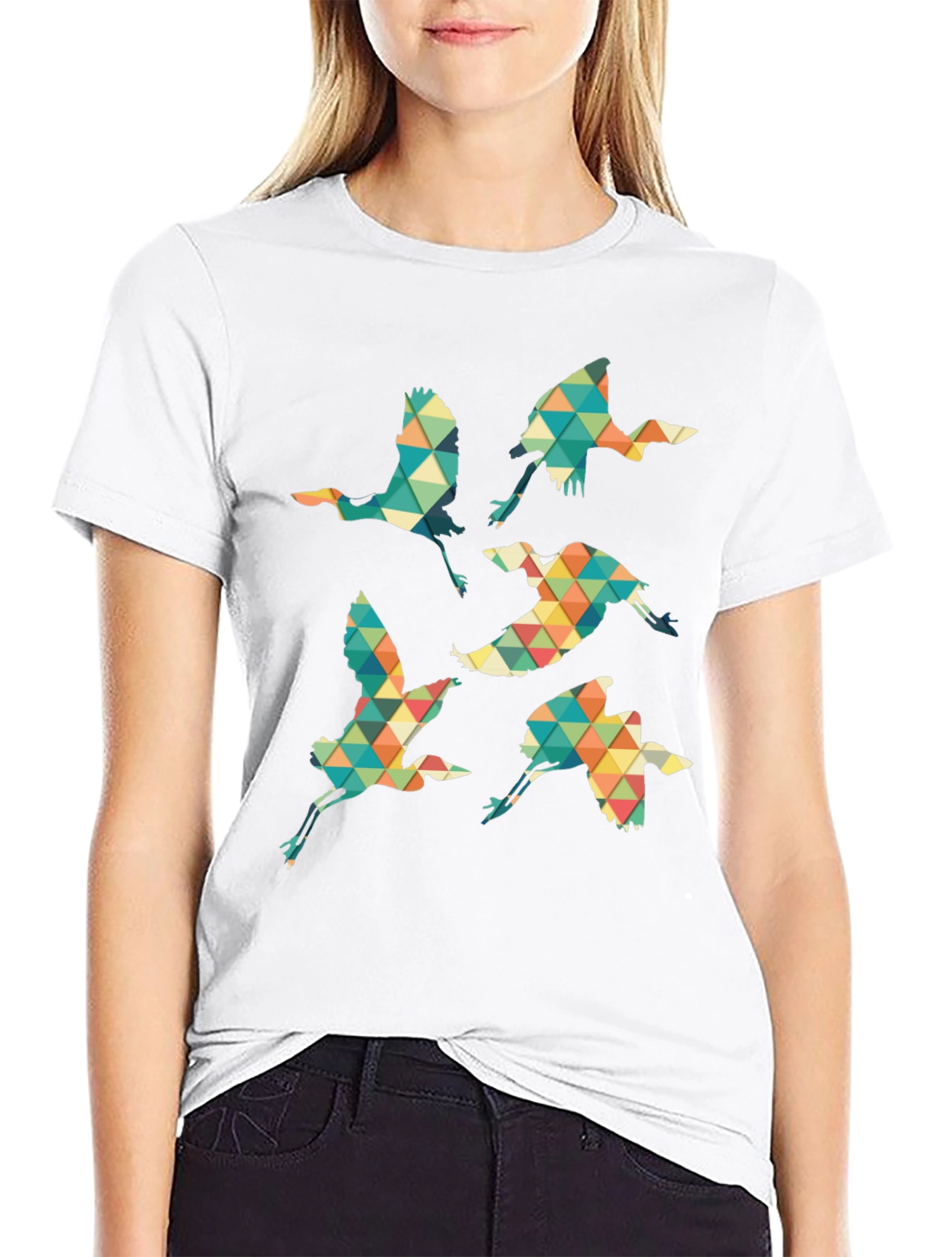 Black Geometric Crane Print Black T-Shirt view 9