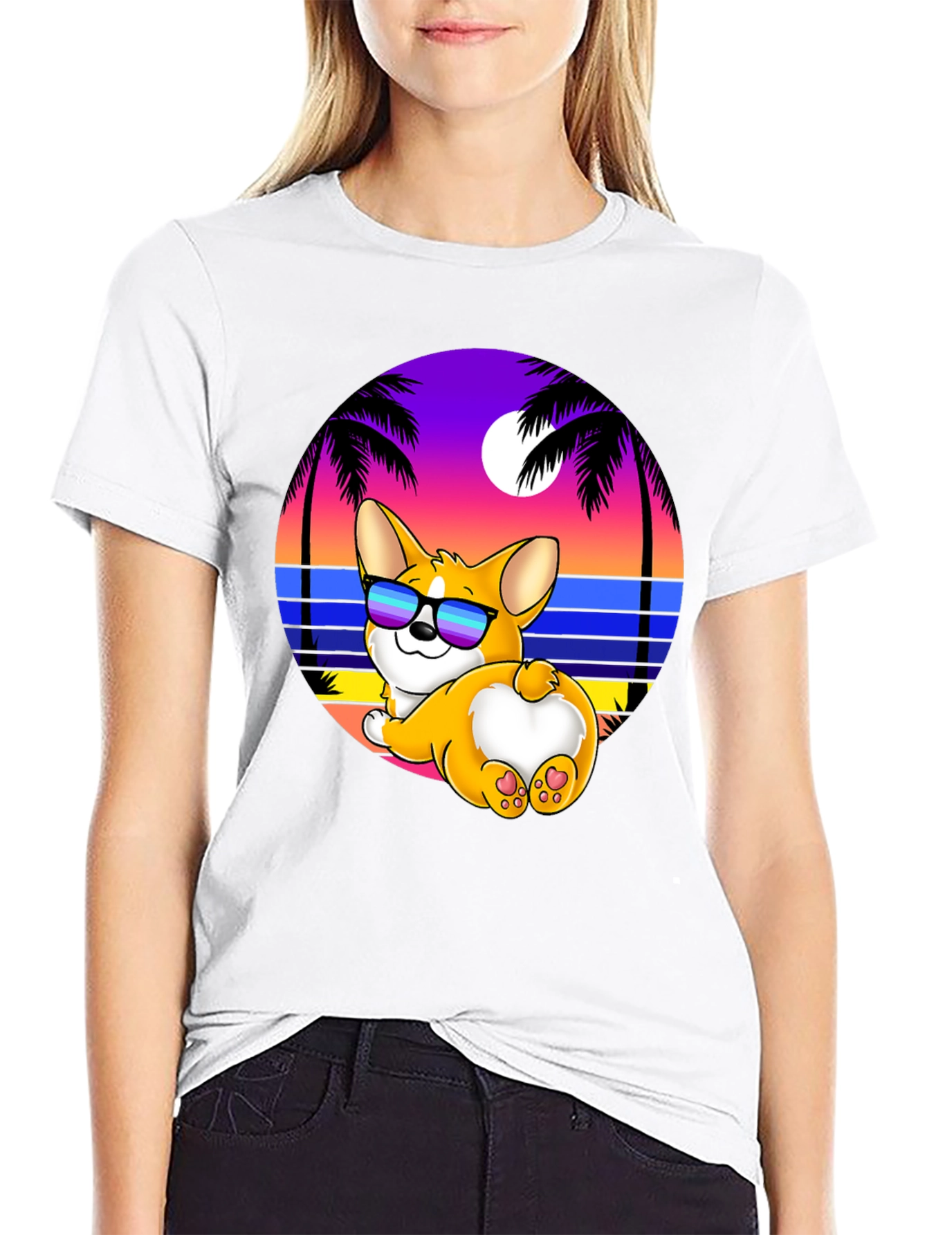 Black Corgi Beach T-Shirt view 9