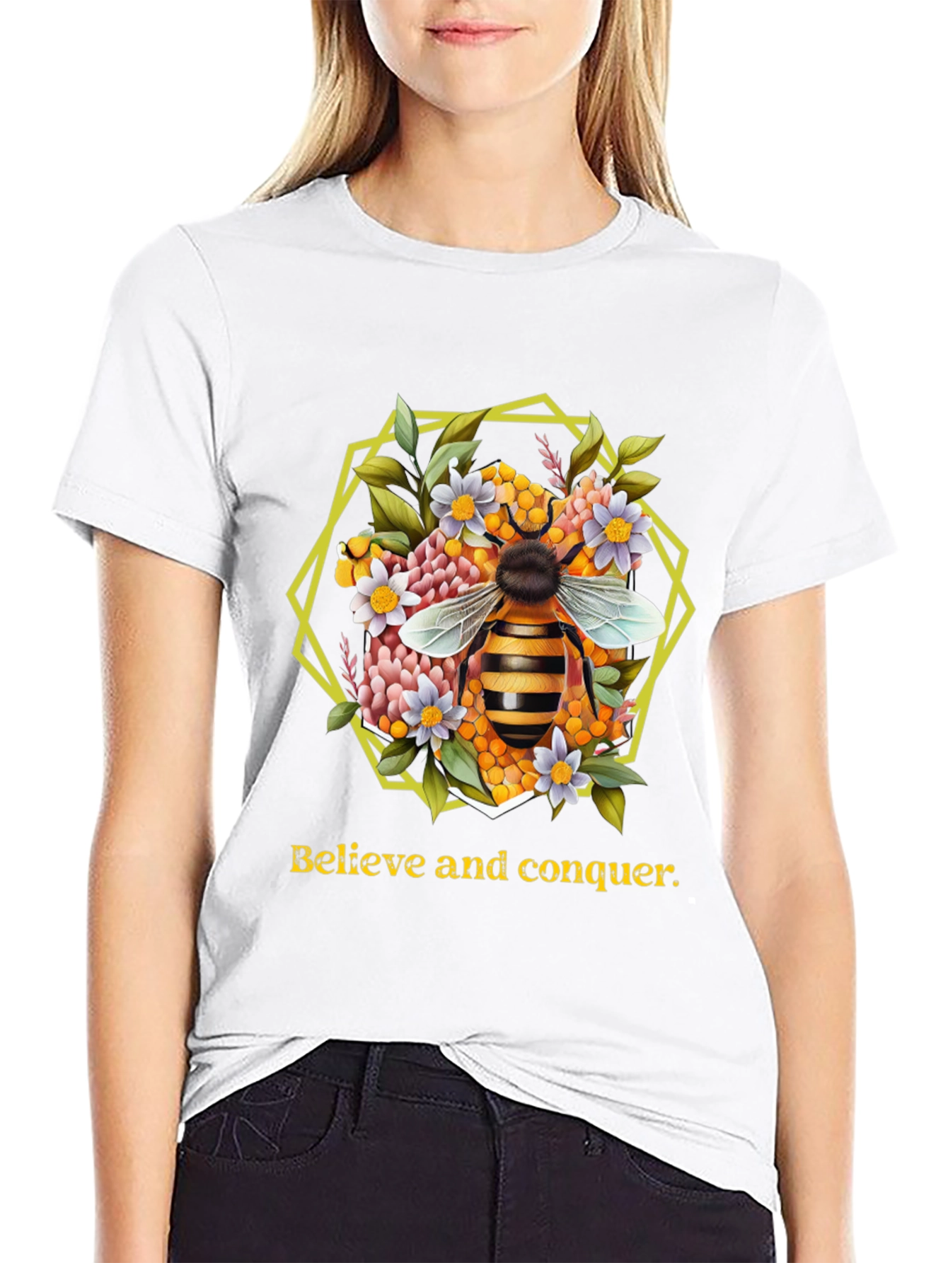 Black Believe and Conquer Bee Graphic Tee view 9