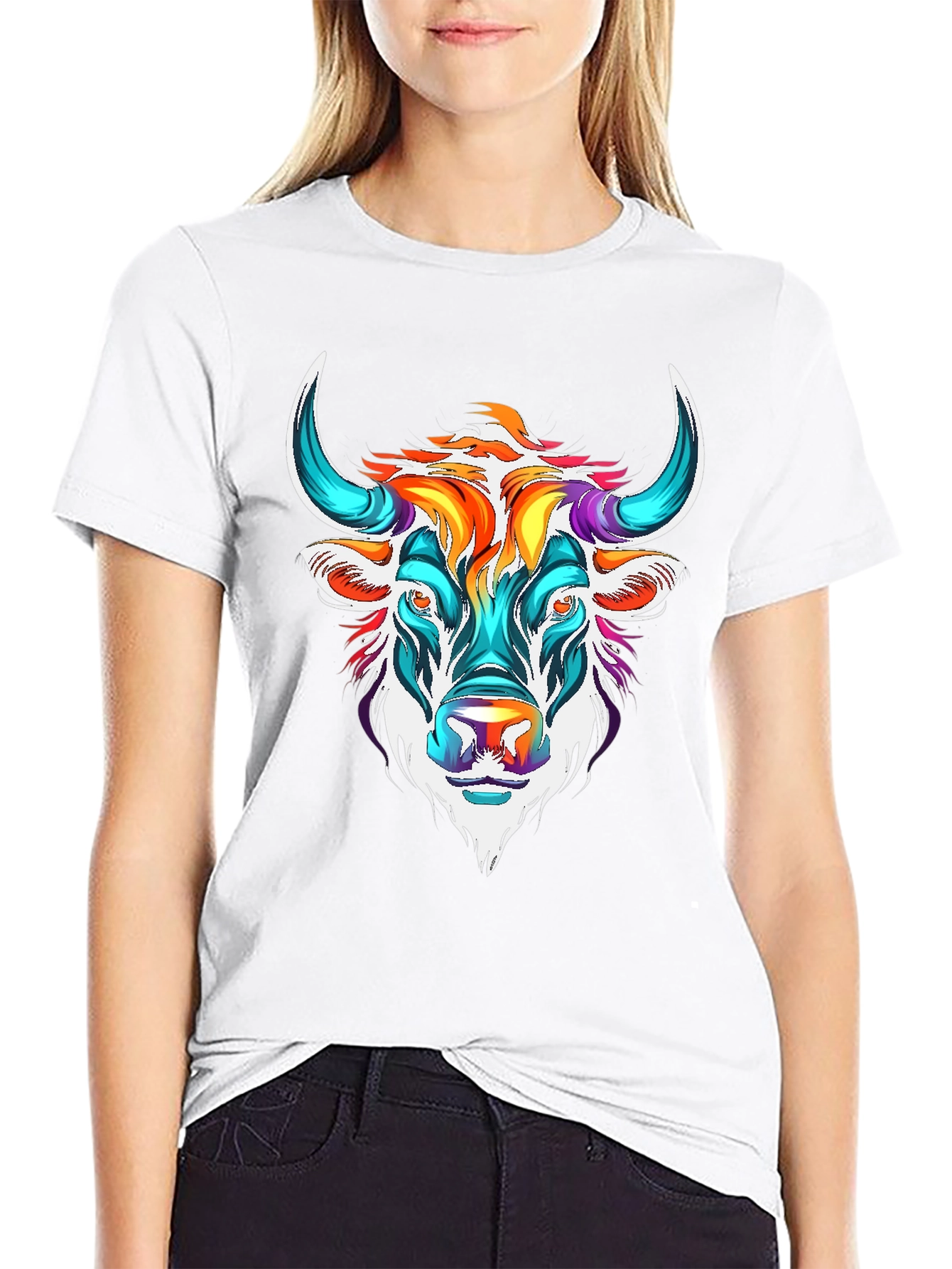 Black Colorful Bull Graphic Tee - Unisex T-Shirt view 9