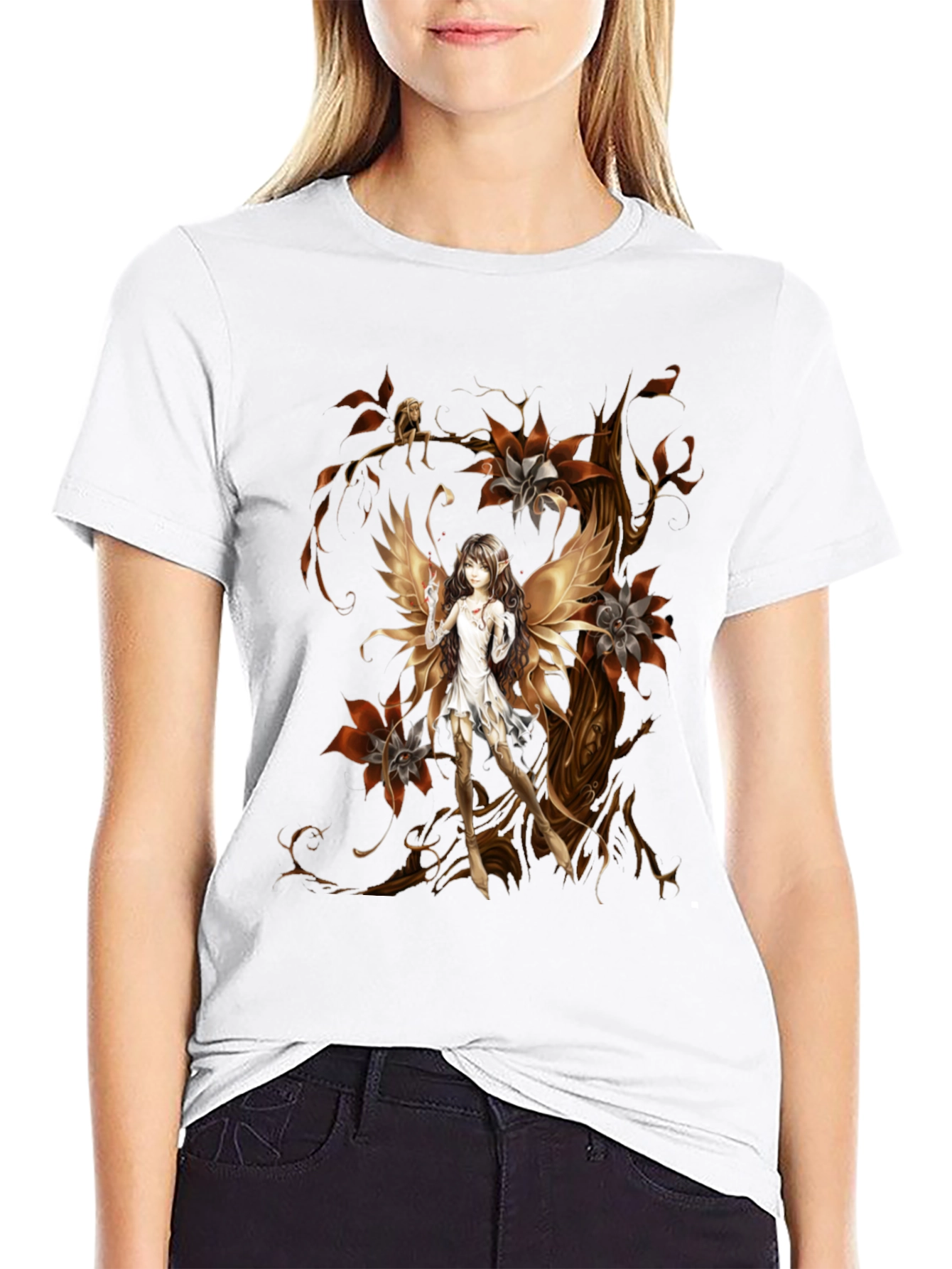 Black Fairy Art T-Shirt - Unique Graphic Tee view 9