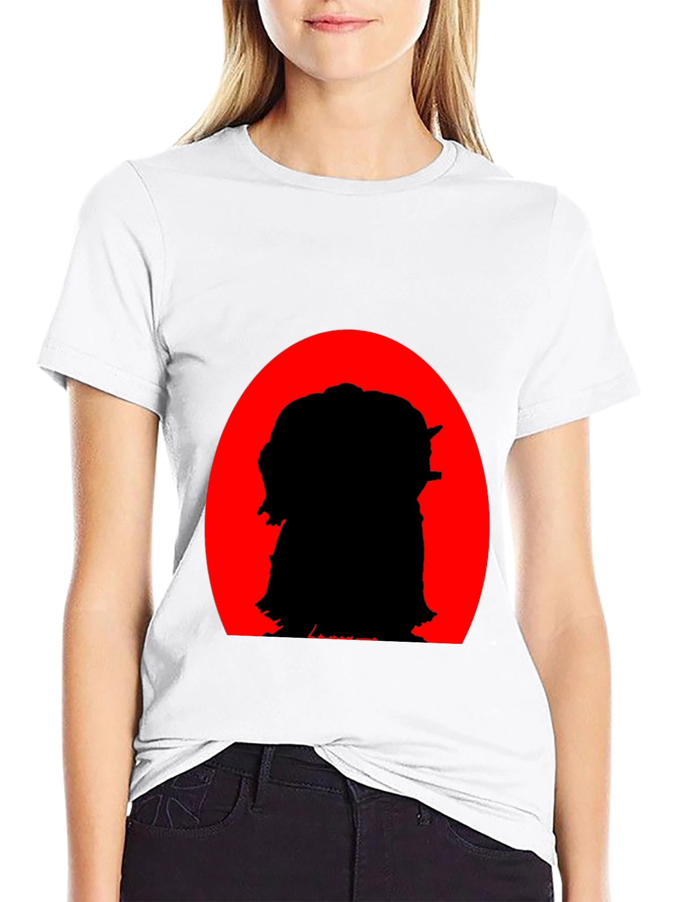 Black Silhouette Tee: Red Sun, Black Print view 9