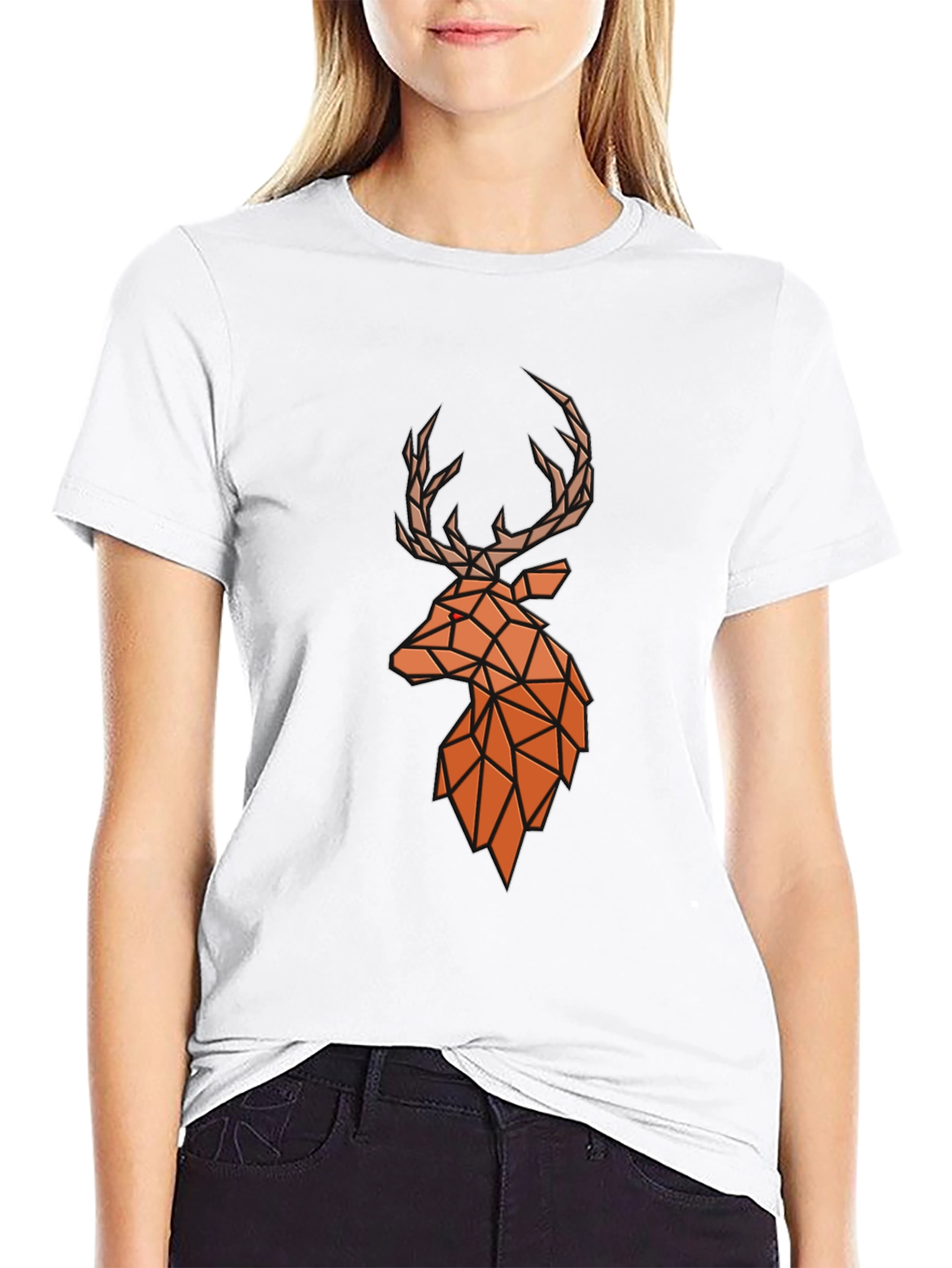 Black Geometric Deer Head Graphic Tee - Modern Style view 9
