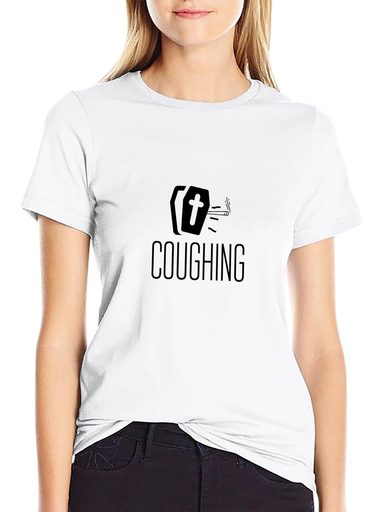 Black Coughing Coffin Graphic Tee - Humor Statement Shirt view 9