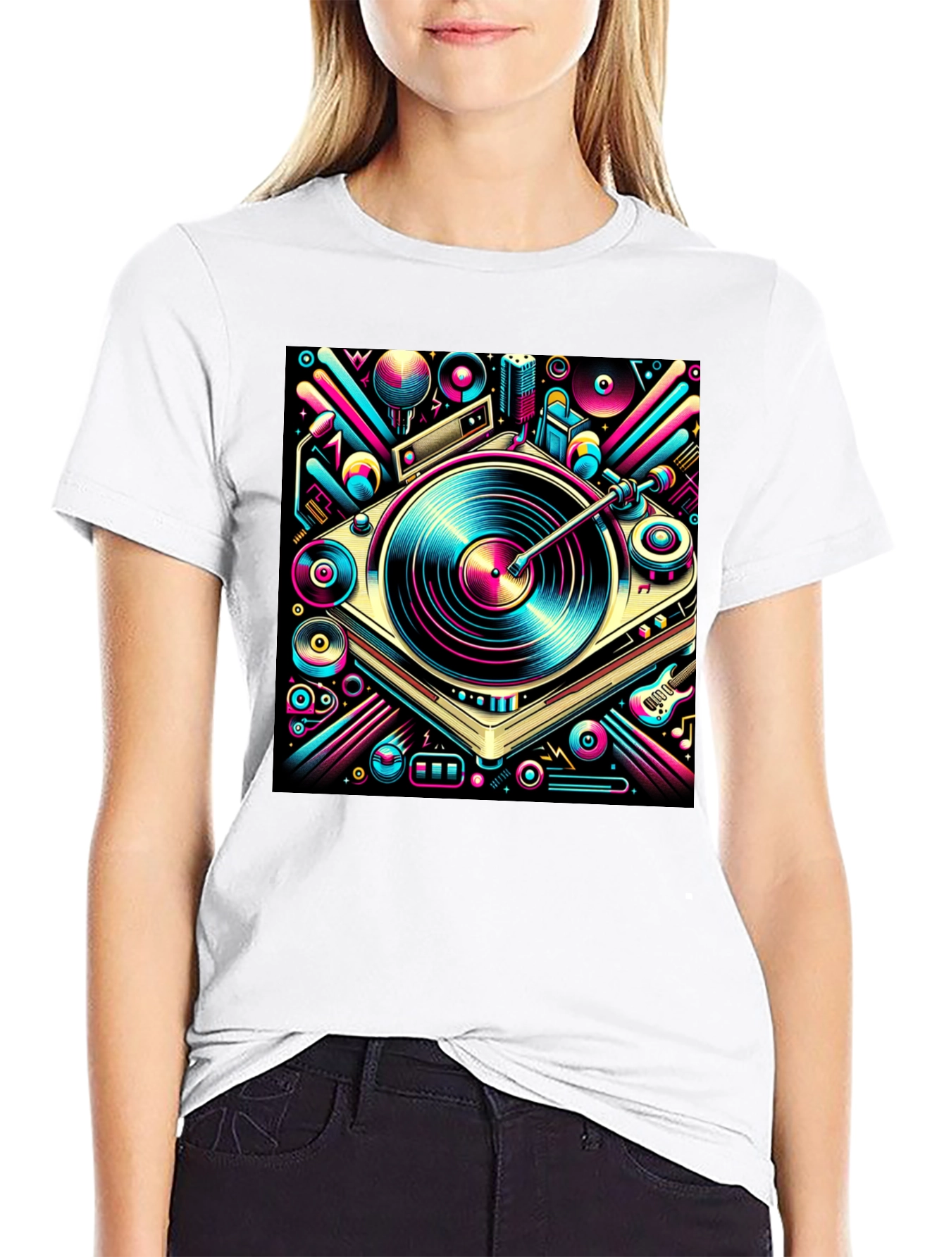 Black Retro Turntable Graphic Tee view 9