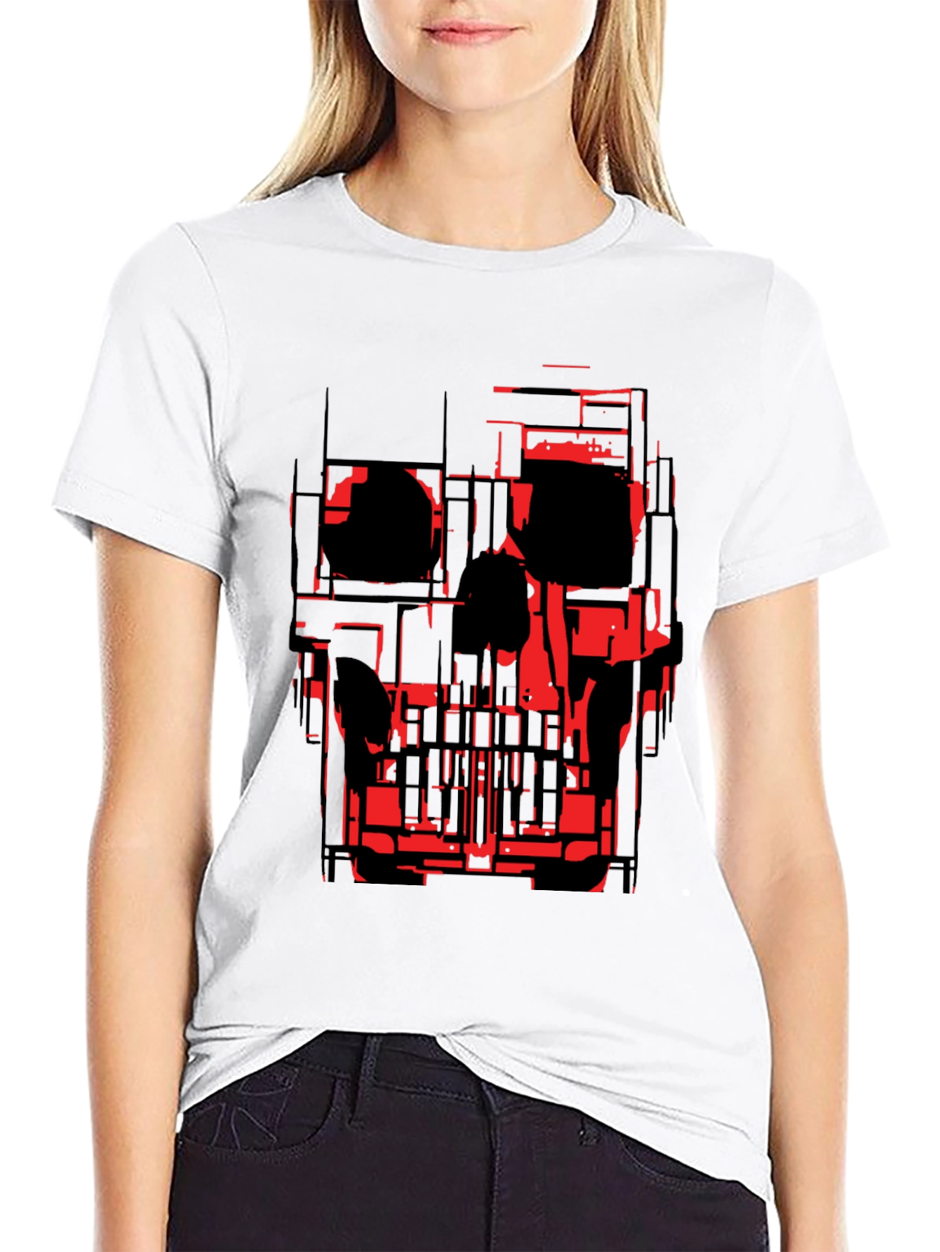 Black Abstract Skull Graphic Tee - Black view 9