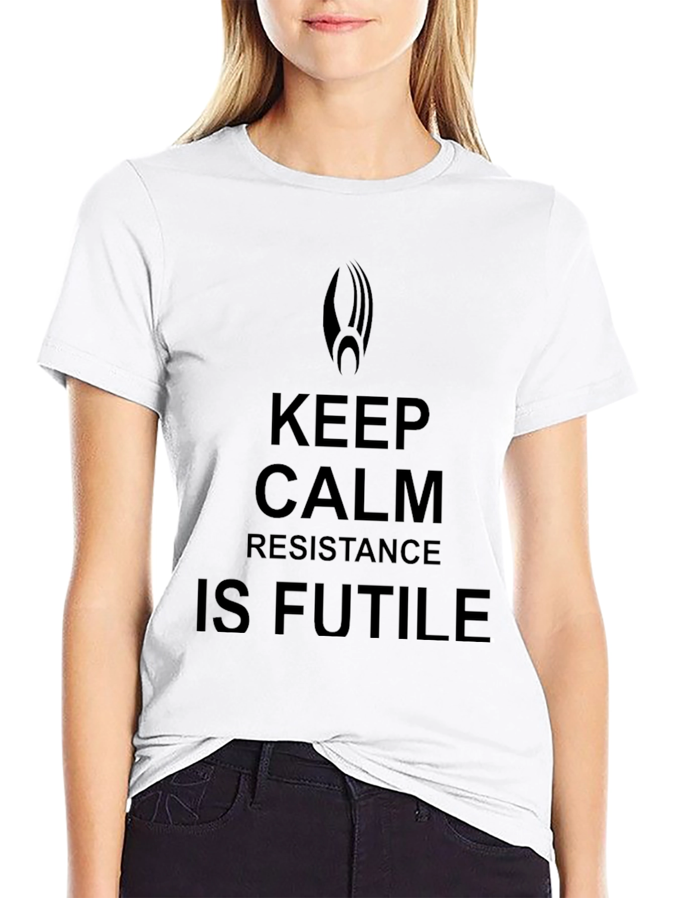 Black Keep Calm Resistance is Futile Black T-Shirt view 9