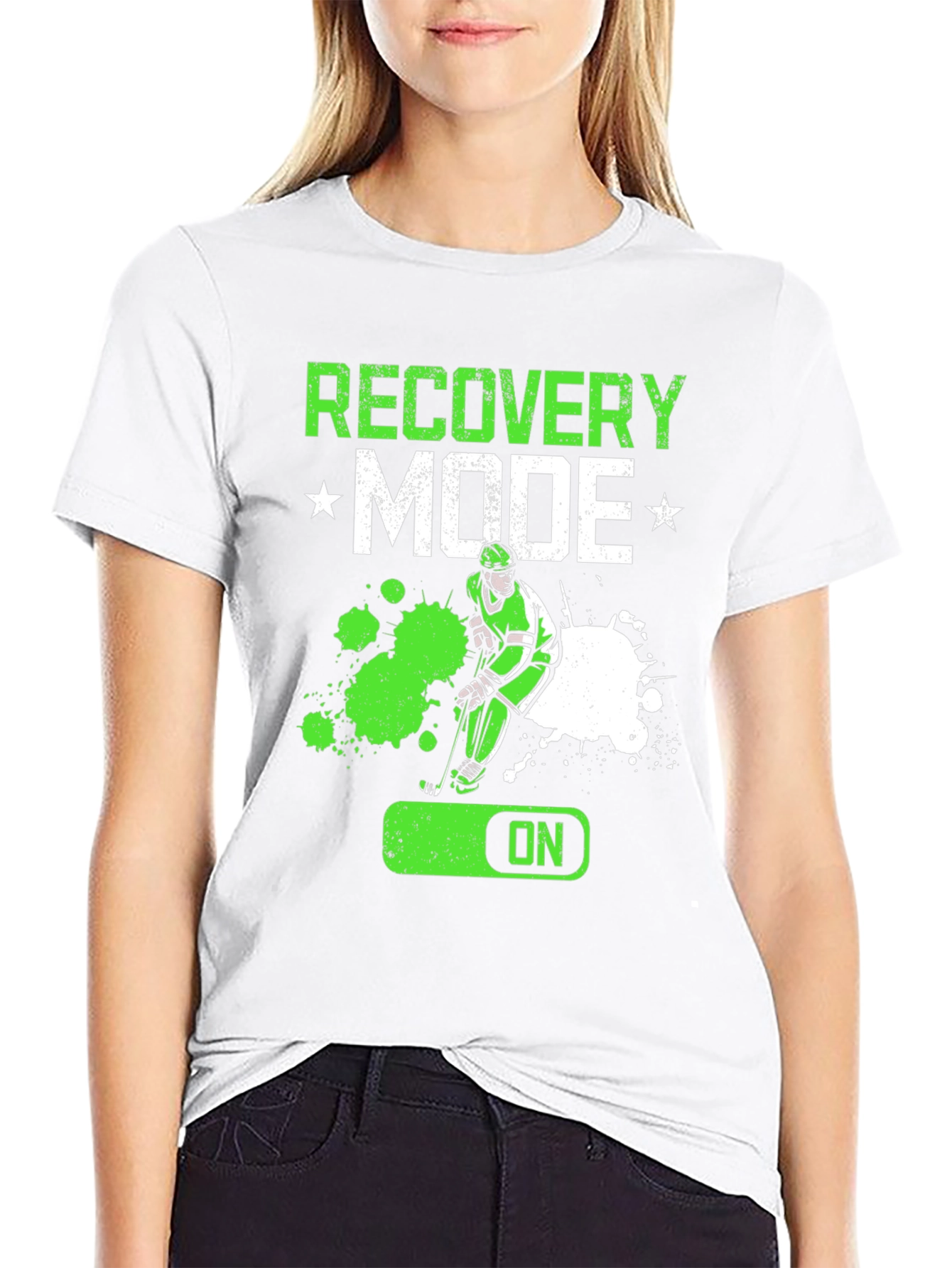 Black Recovery Mode Hockey Player T-Shirt view 9