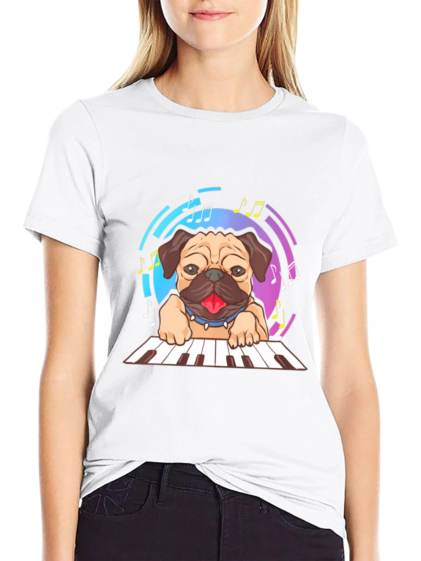 Black Pug Pianist Graphic Tee view 9