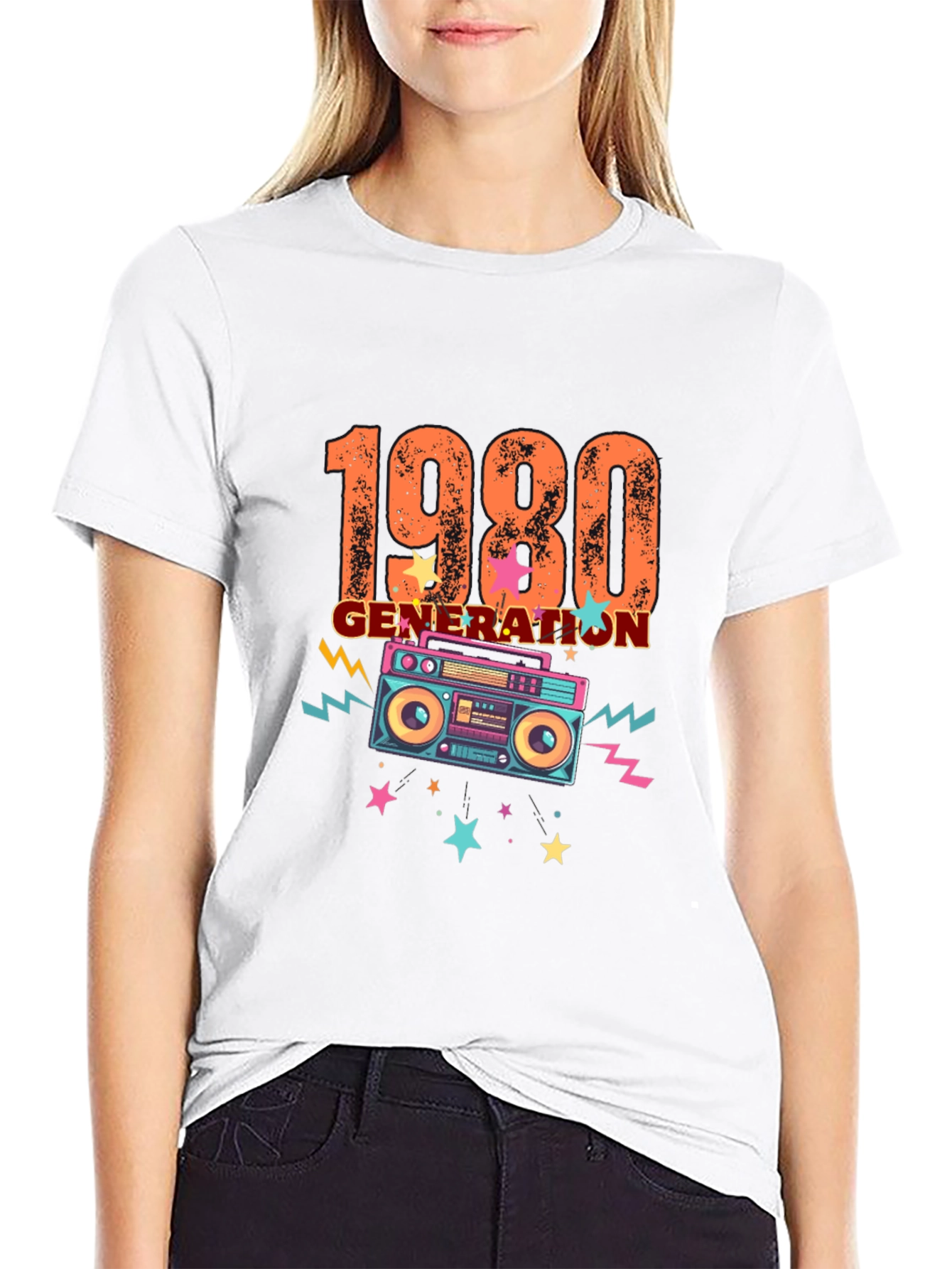Black Retro 1980s Generation Boombox Graphic T-Shirt view 9