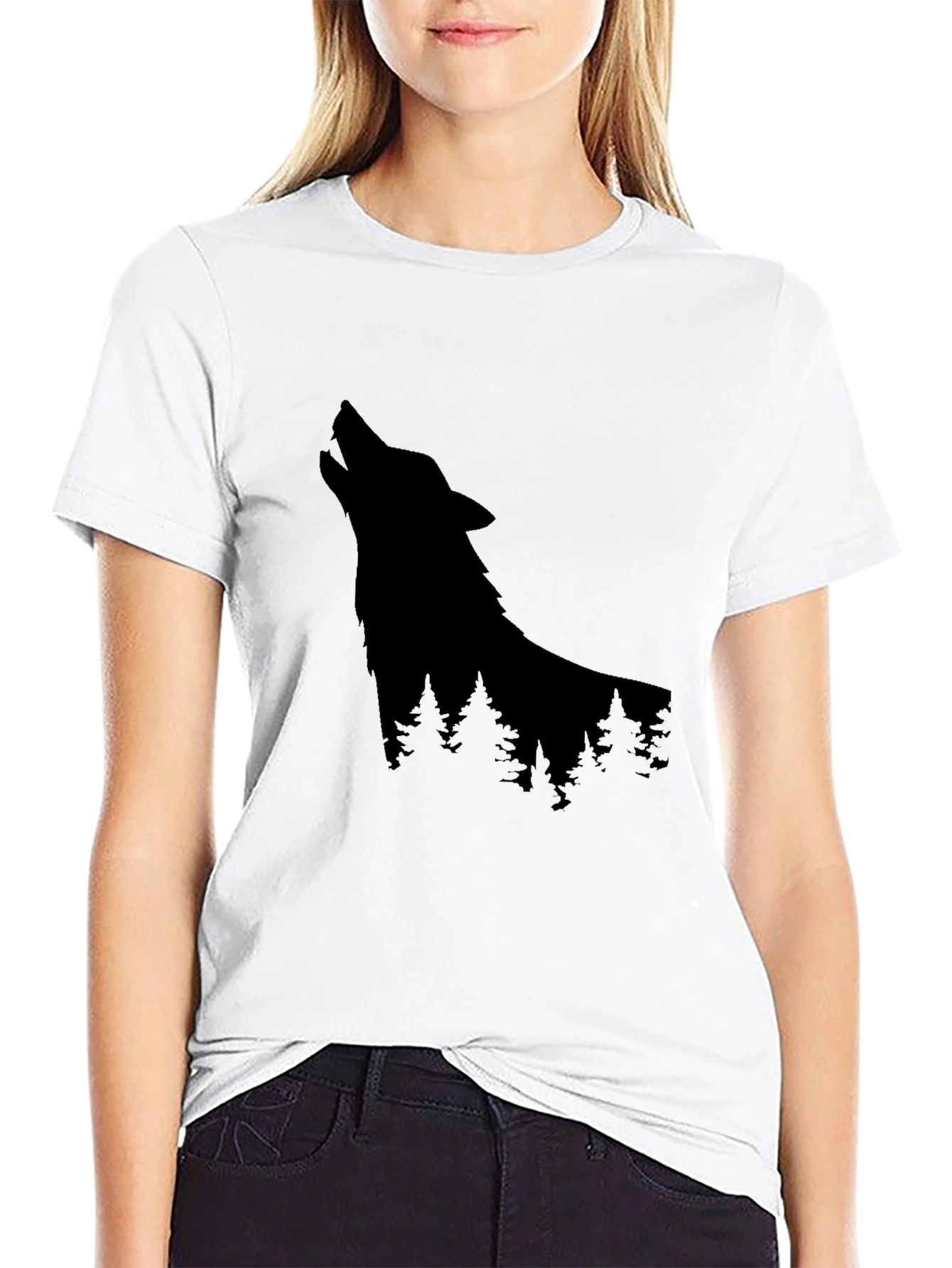 Black Wolf Silhouette Black Graphic Tee view 9