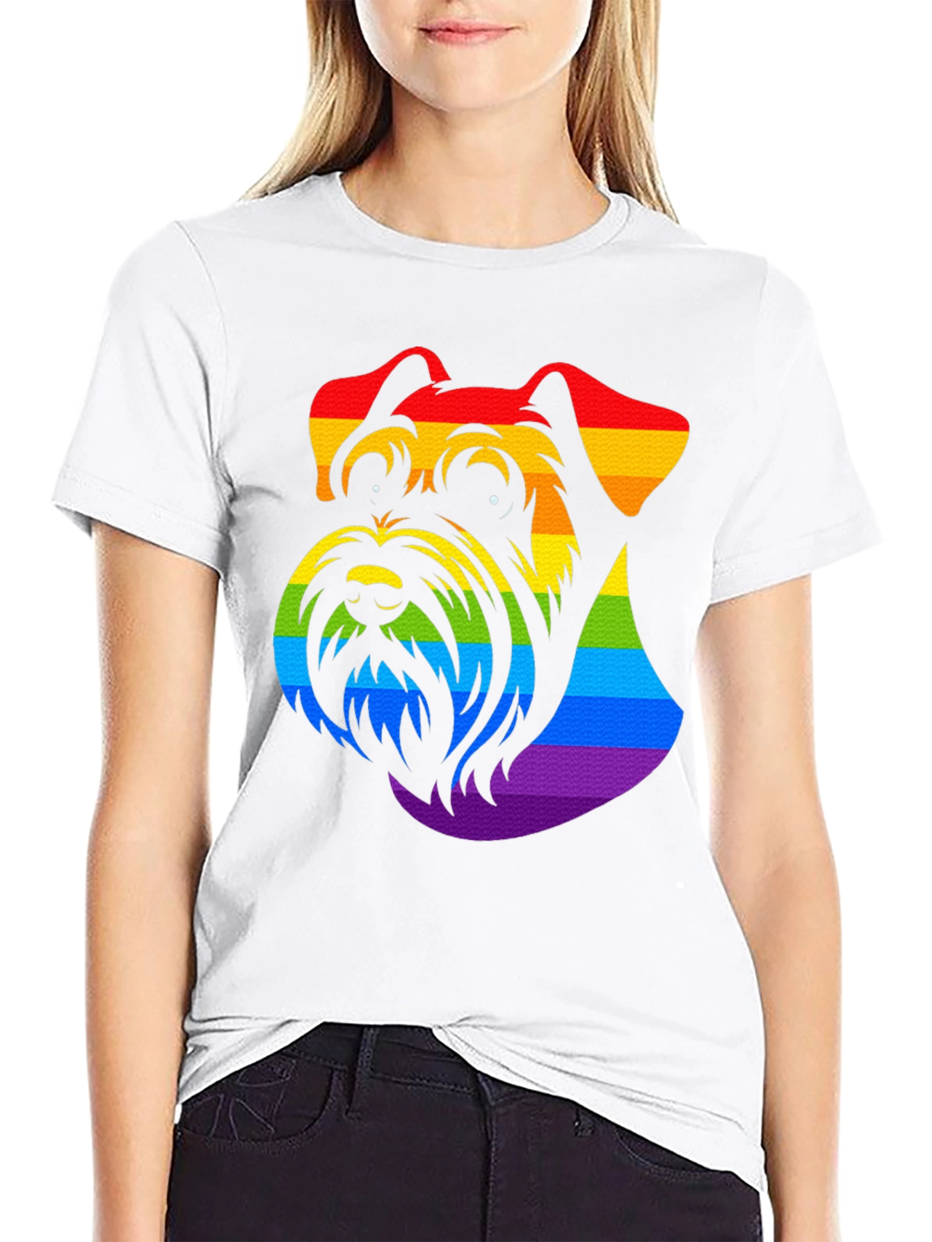 Black Rainbow Schnauzer Graphic Tee - Black Cotton view 9