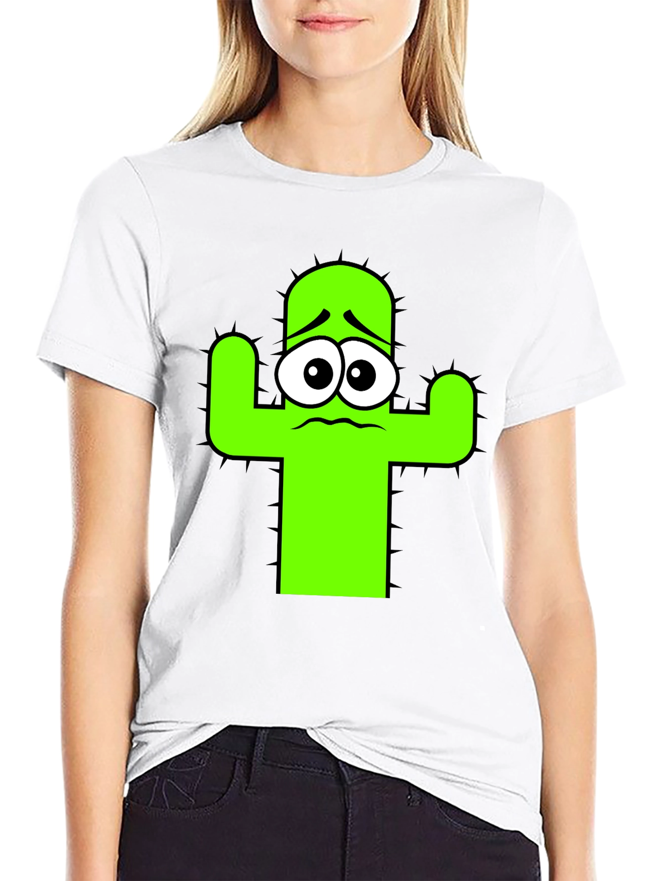 Sad Cactus Graphic Tee - Black Cotton T-Shirt - 9