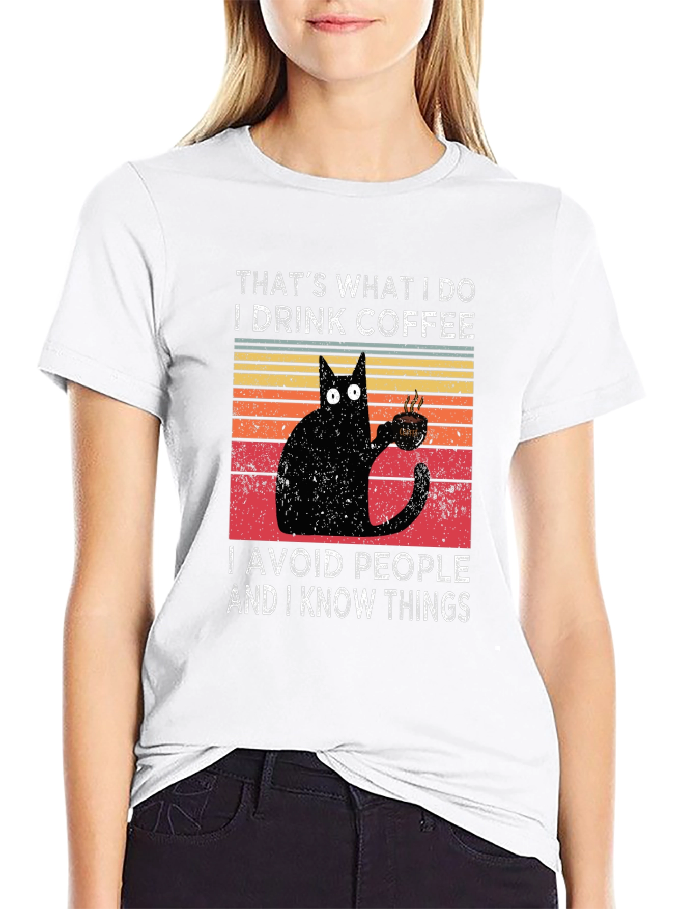 Black Coffee Cat T-Shirt - I Drink Coffee, Avoid People view 9