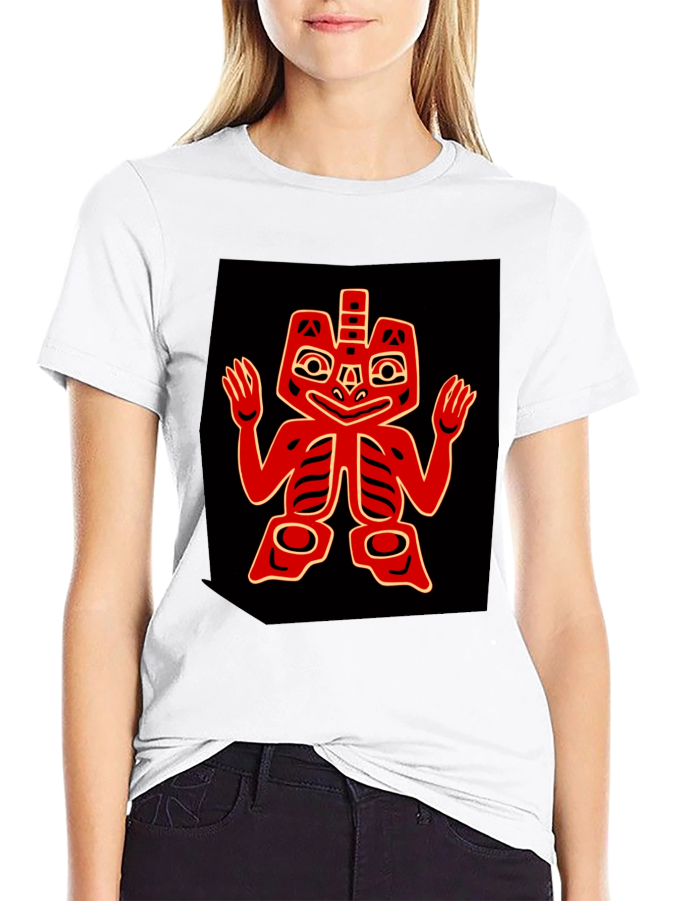 Black Bold Graphic Tee - Red Native American Design view 9