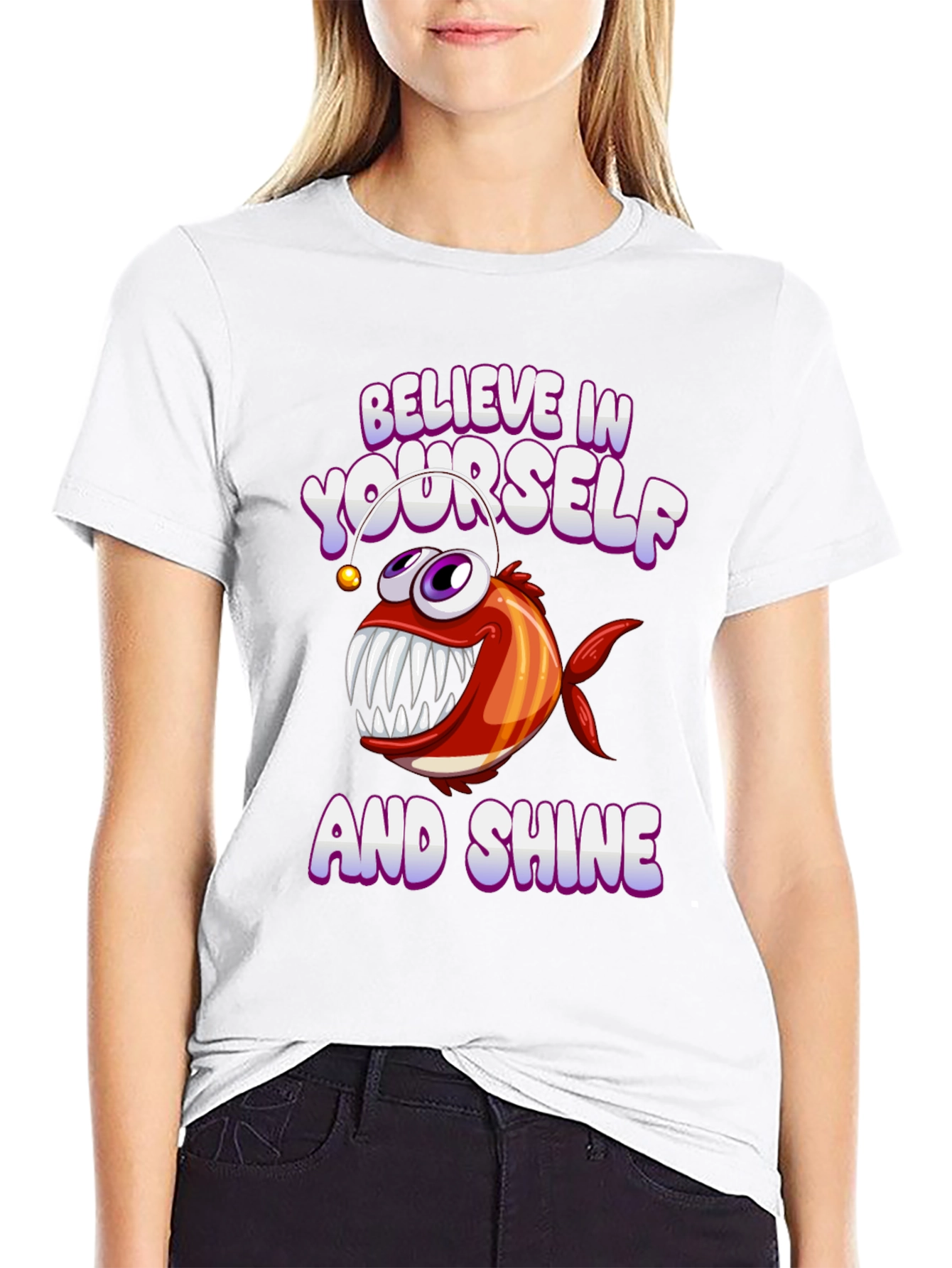 Black Believe in Yourself Anglerfish Graphic Tee view 9